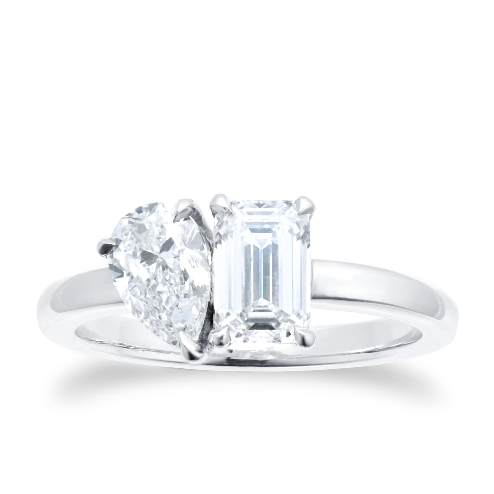 Platinum Toi et Moi 1.60cttw Pear & Emerald Cut Diamond Ring