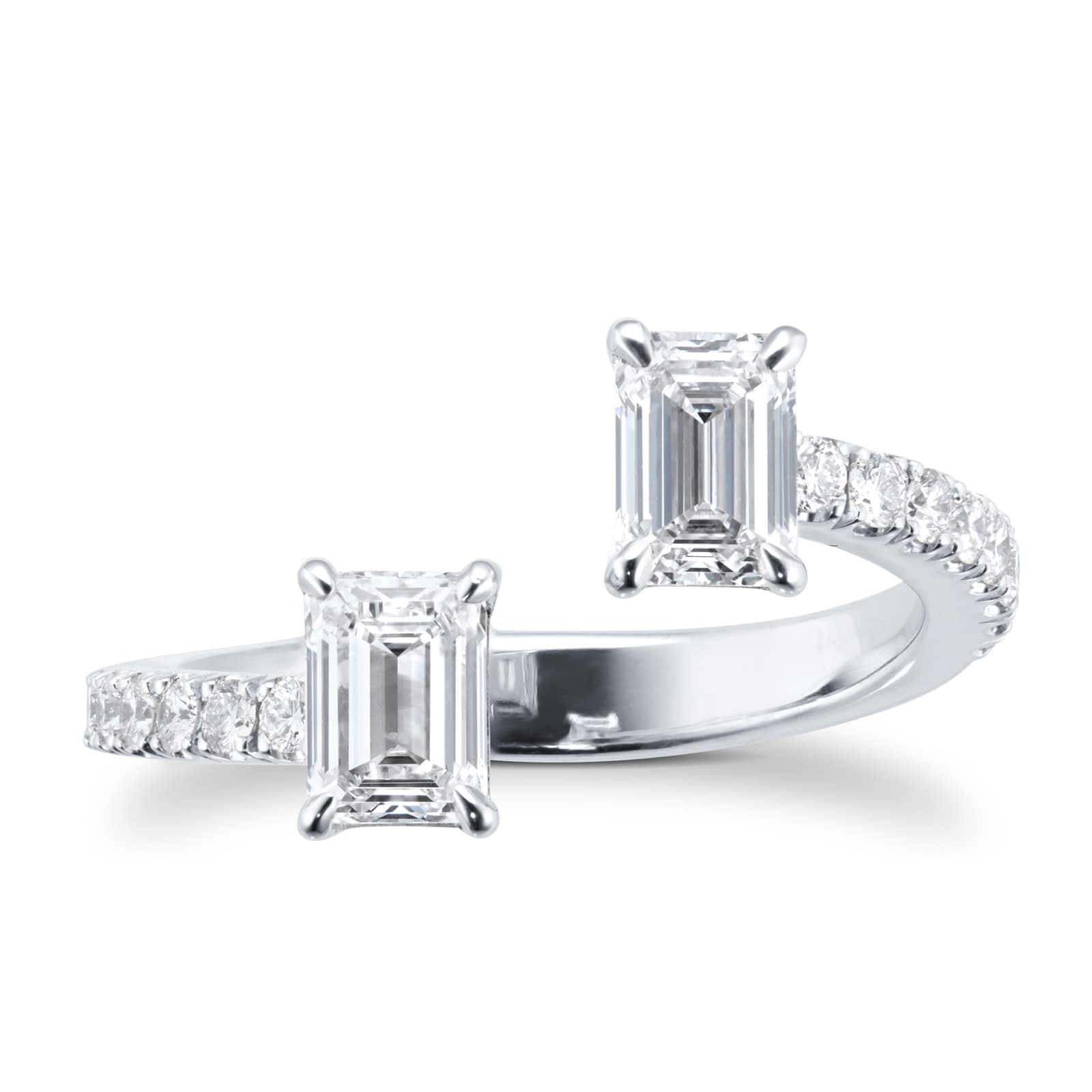 Platinum Toi et Moi 1.20cttw Emerald Cut Ring With Diamond Set Shoulders