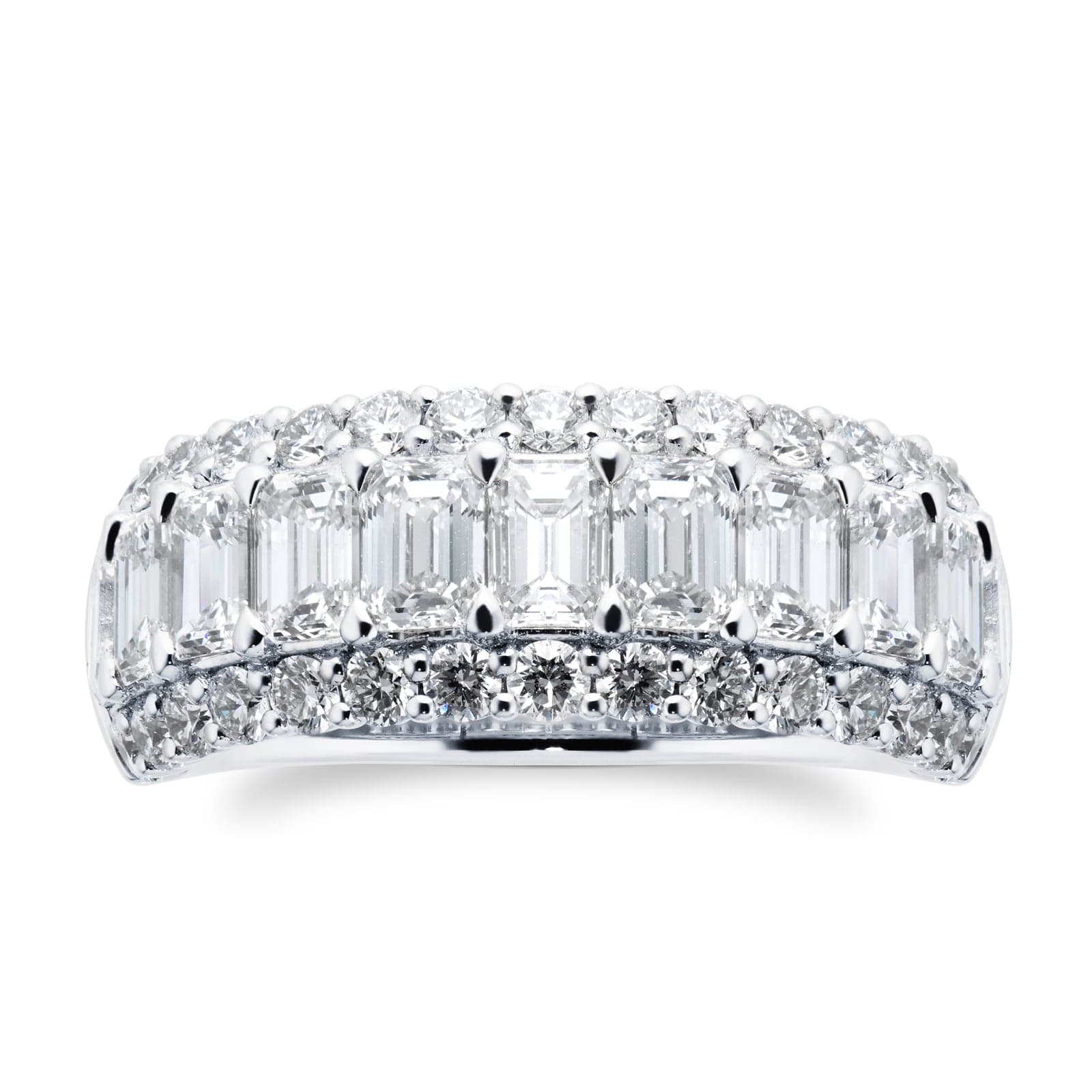 Platinum 3.58cttw Emerald Cut Multi Row Diamond Ring