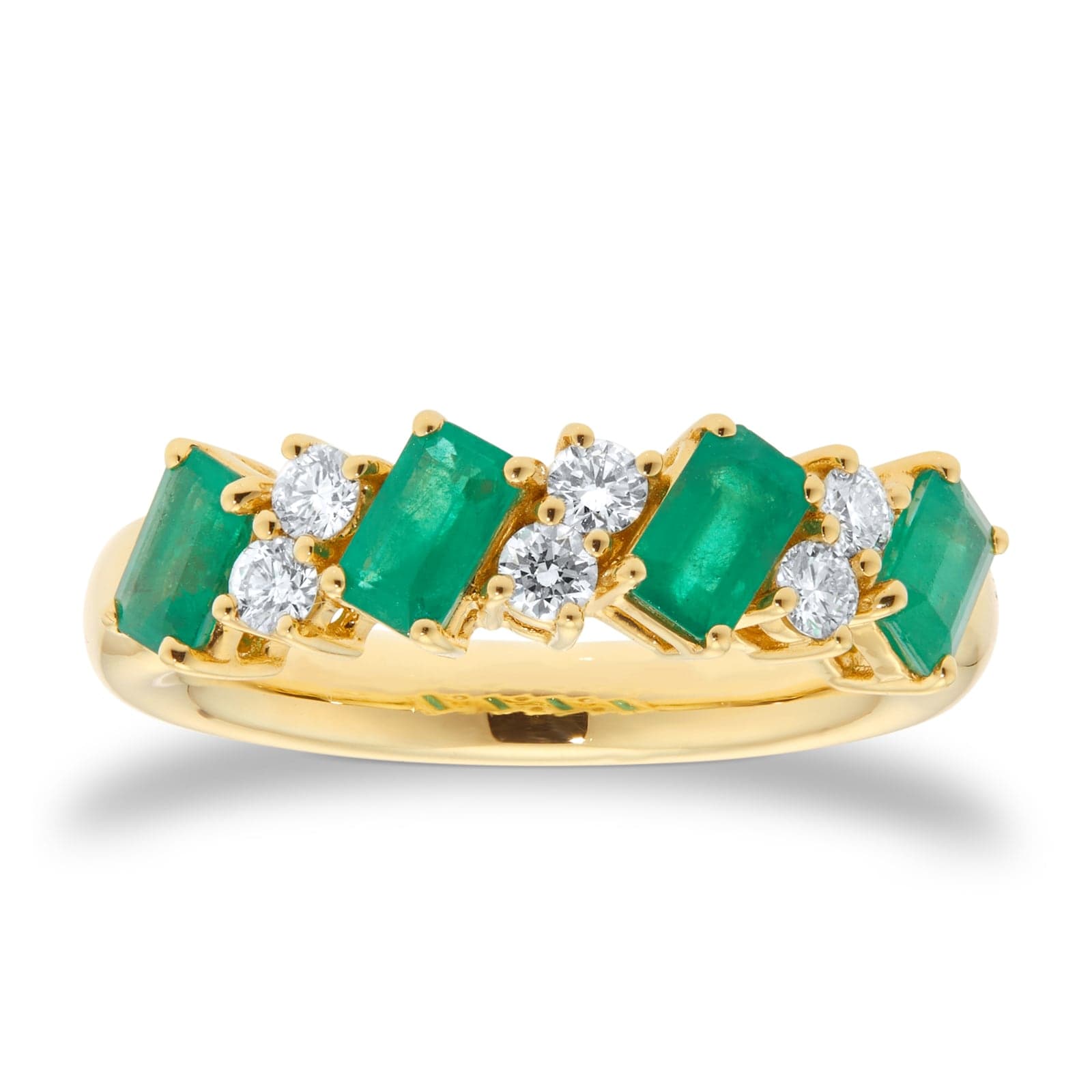 18ct Yellow Gold Emerald & 0.30cttw Diamond Ring