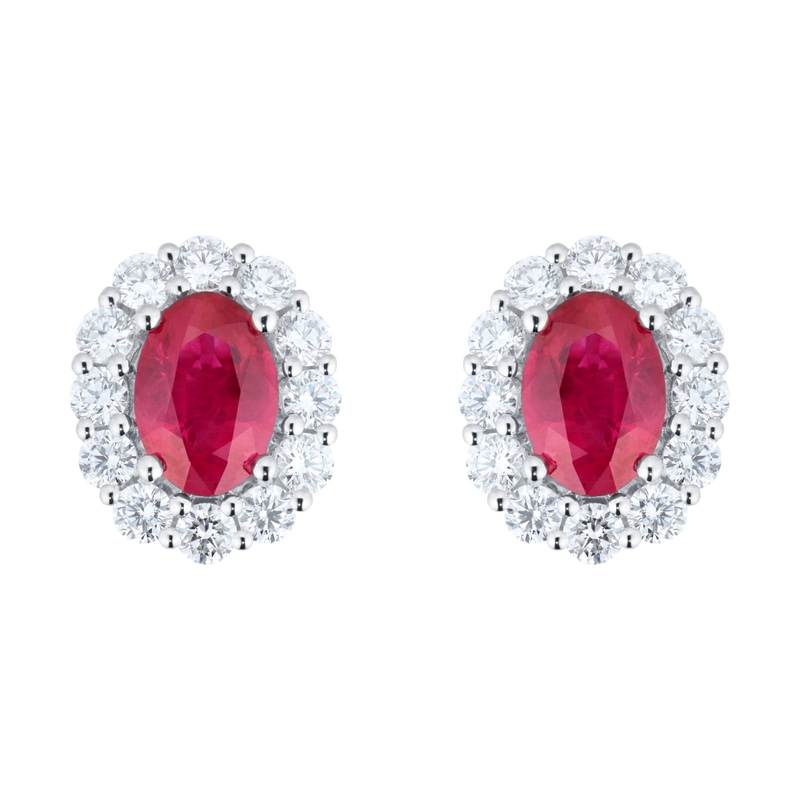 18ct White Gold Ruby and Diamond Oval Halo Stud Earrings