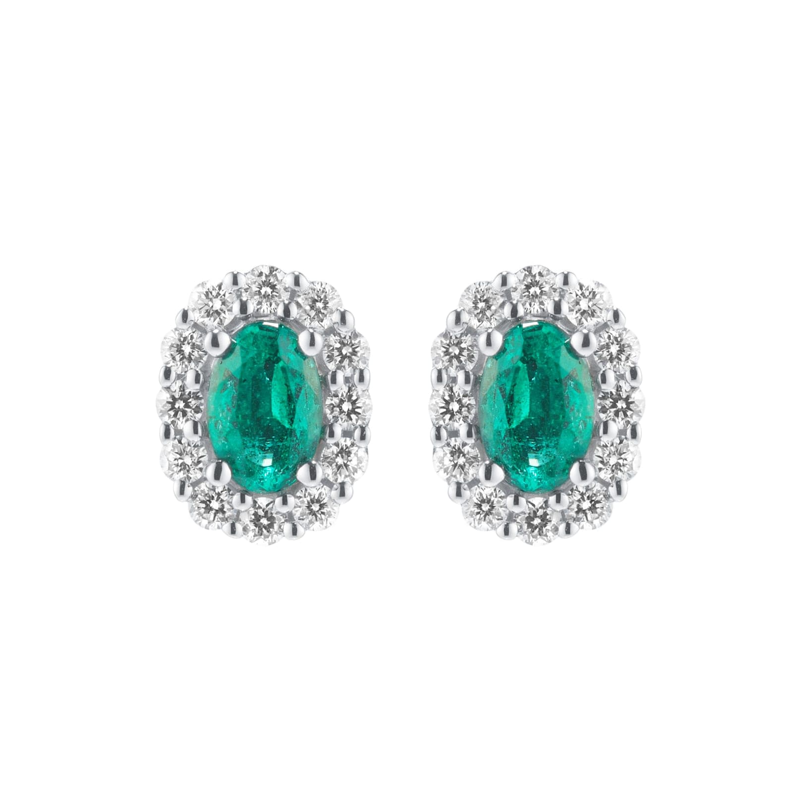 18ct White Gold 0.44cttw Diamond & 0.76cttw Oval Cut Emerald Stud Earrings