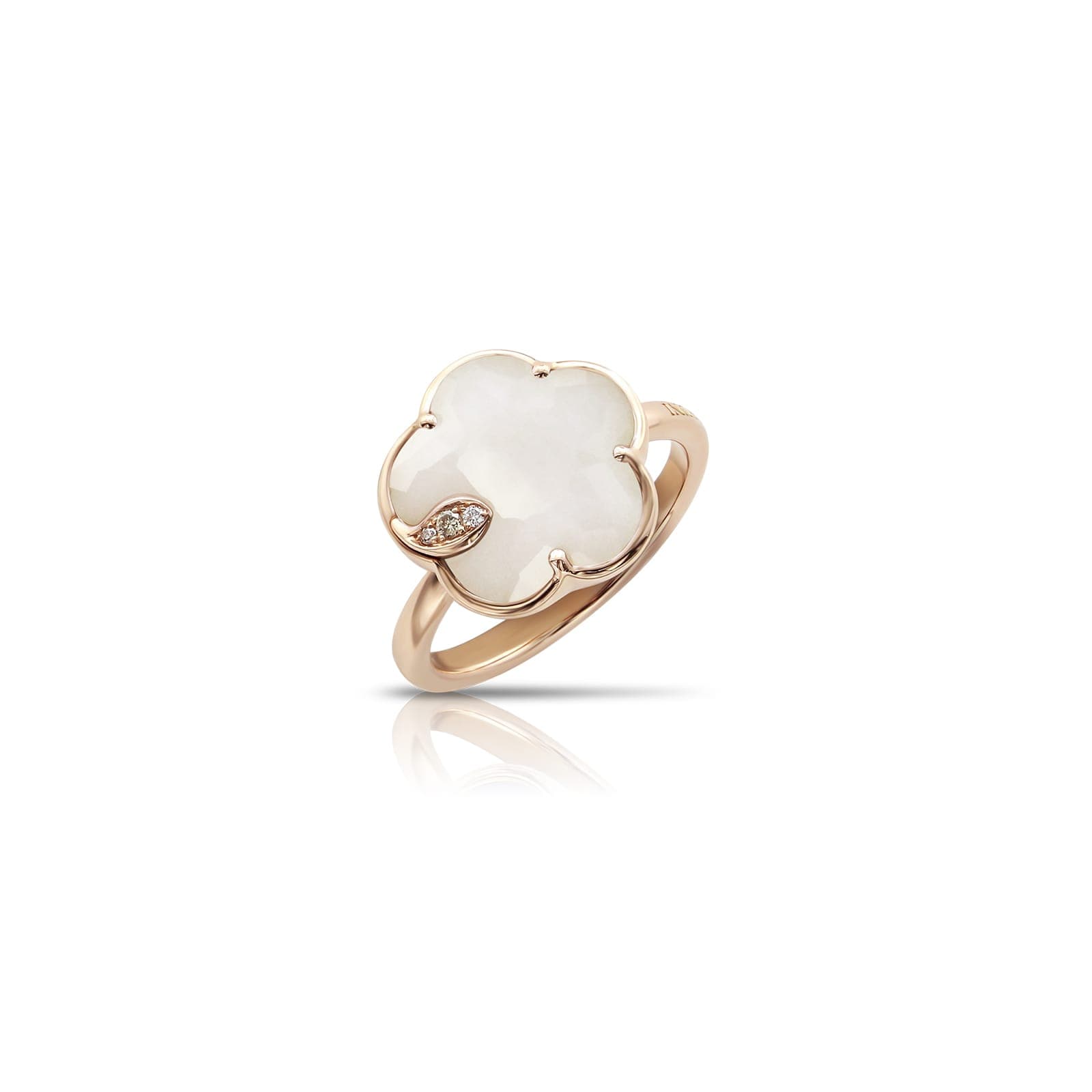 Petit Joli Ring in 18ct Rose Gold with White Agate and Diamonds