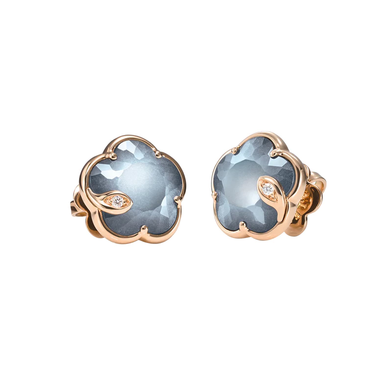 18ct Rose Gold Petit Joli Lunaire Diamond & Night Blue Gem Stud Earrings