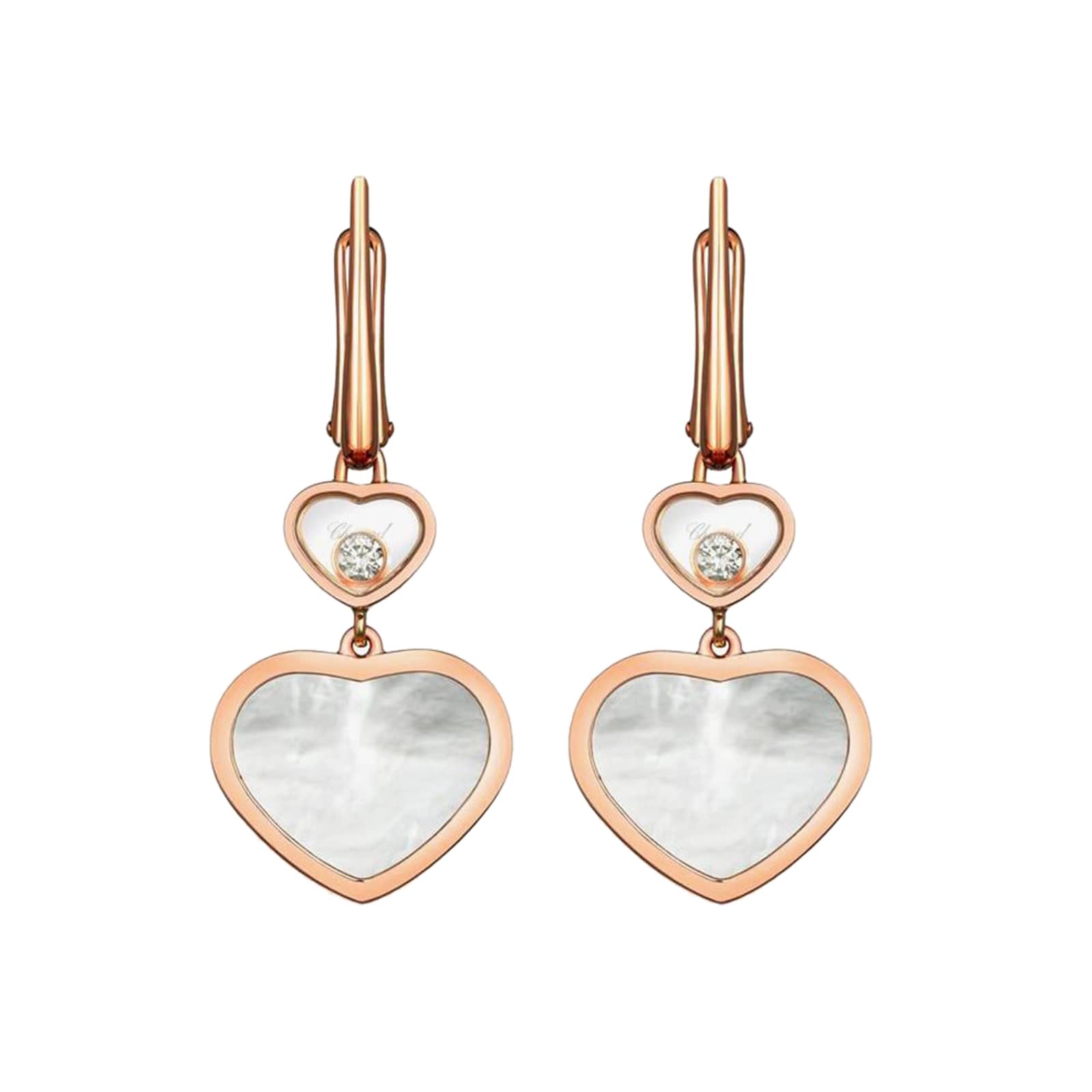 Happy Hearts Earrings, Ethical Rose Gold, Diamonds, Mother-of-Pearl