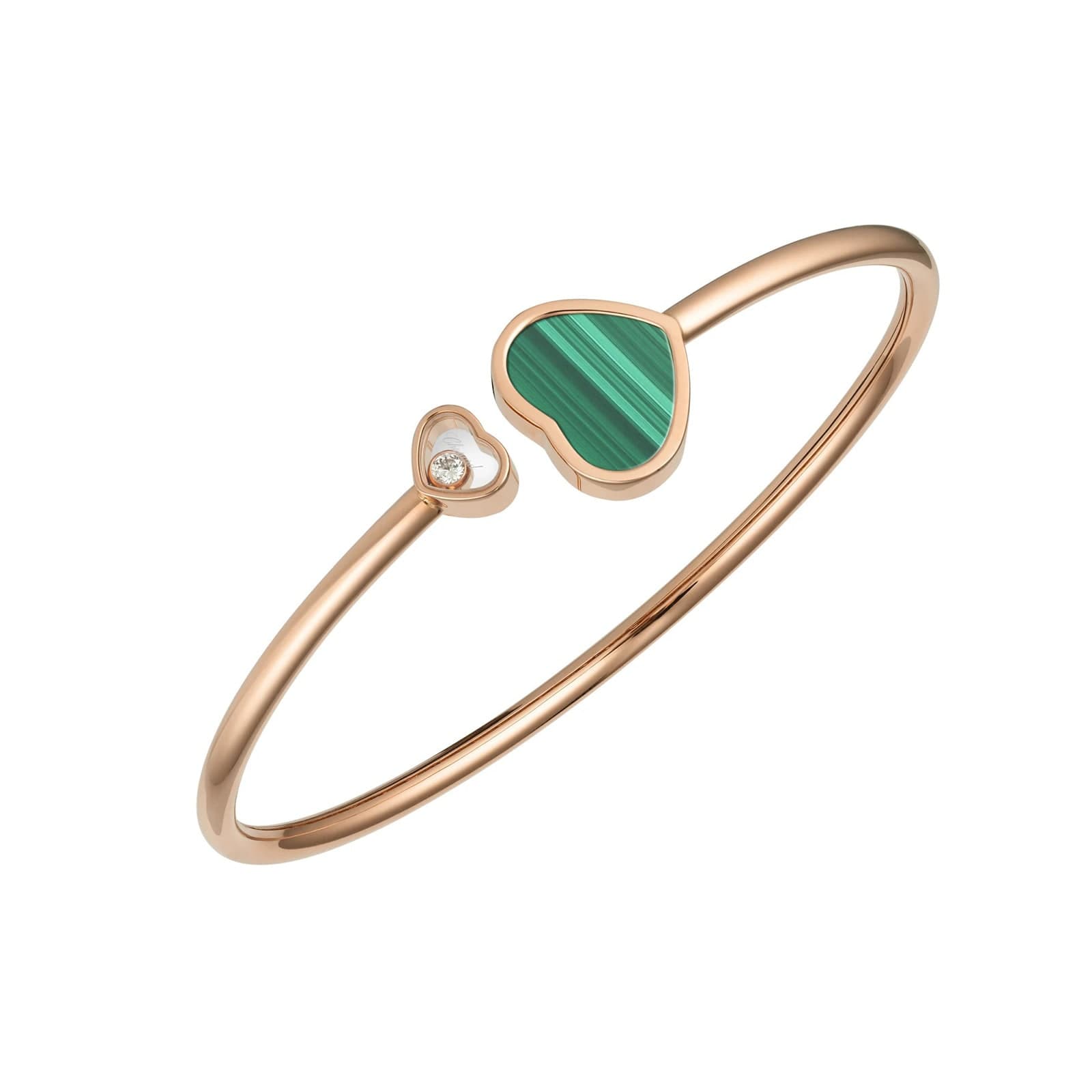 Happy Hearts Rose Gold Bangle - Green