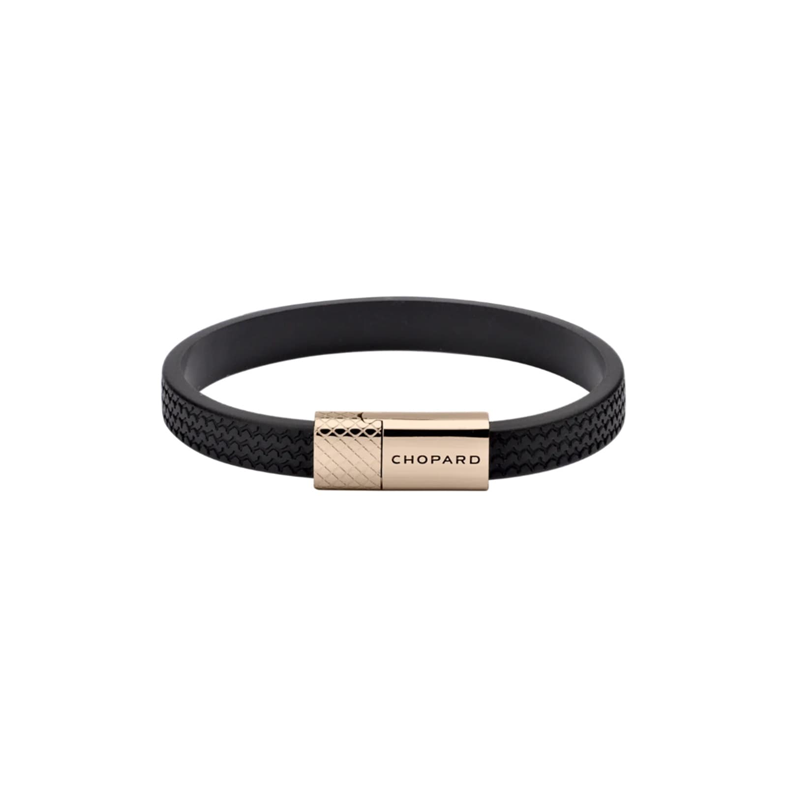 Classic Racing Bracelet In Black Rubber And Rose Gold Toned Metal