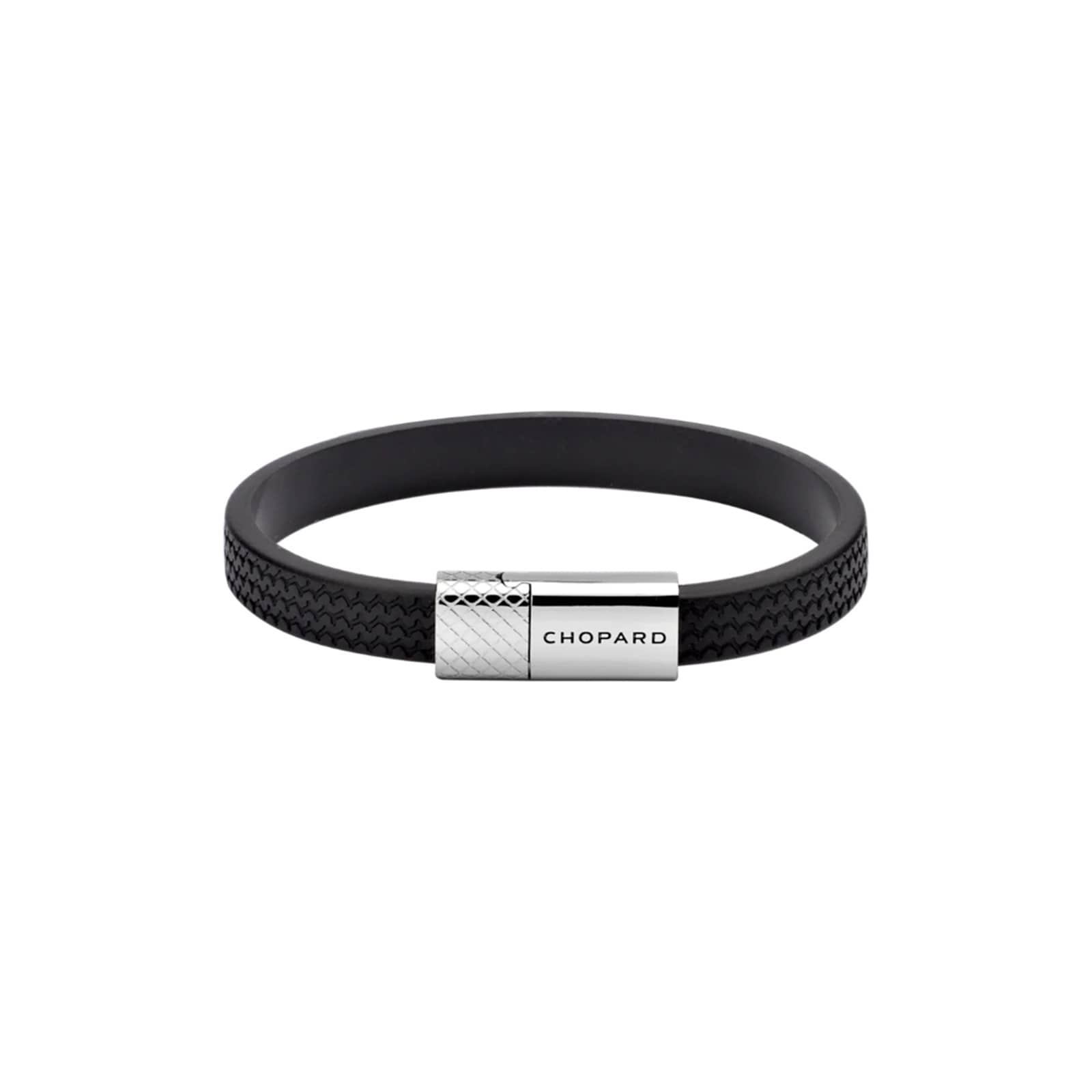 Classic Racing Bracelet In Black Rubber And Silver Toned Metal