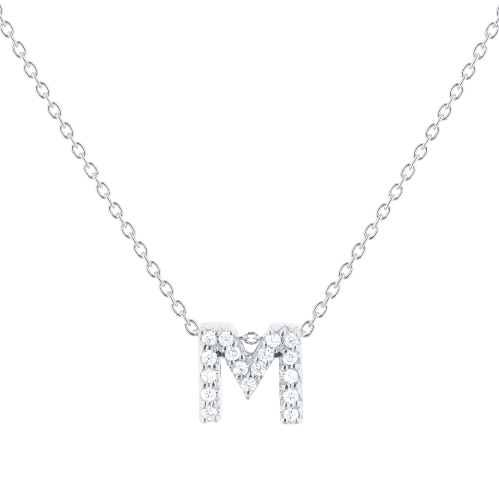 Tiny Treasures 18ct White Gold 0.08ct Love Letter M Necklace