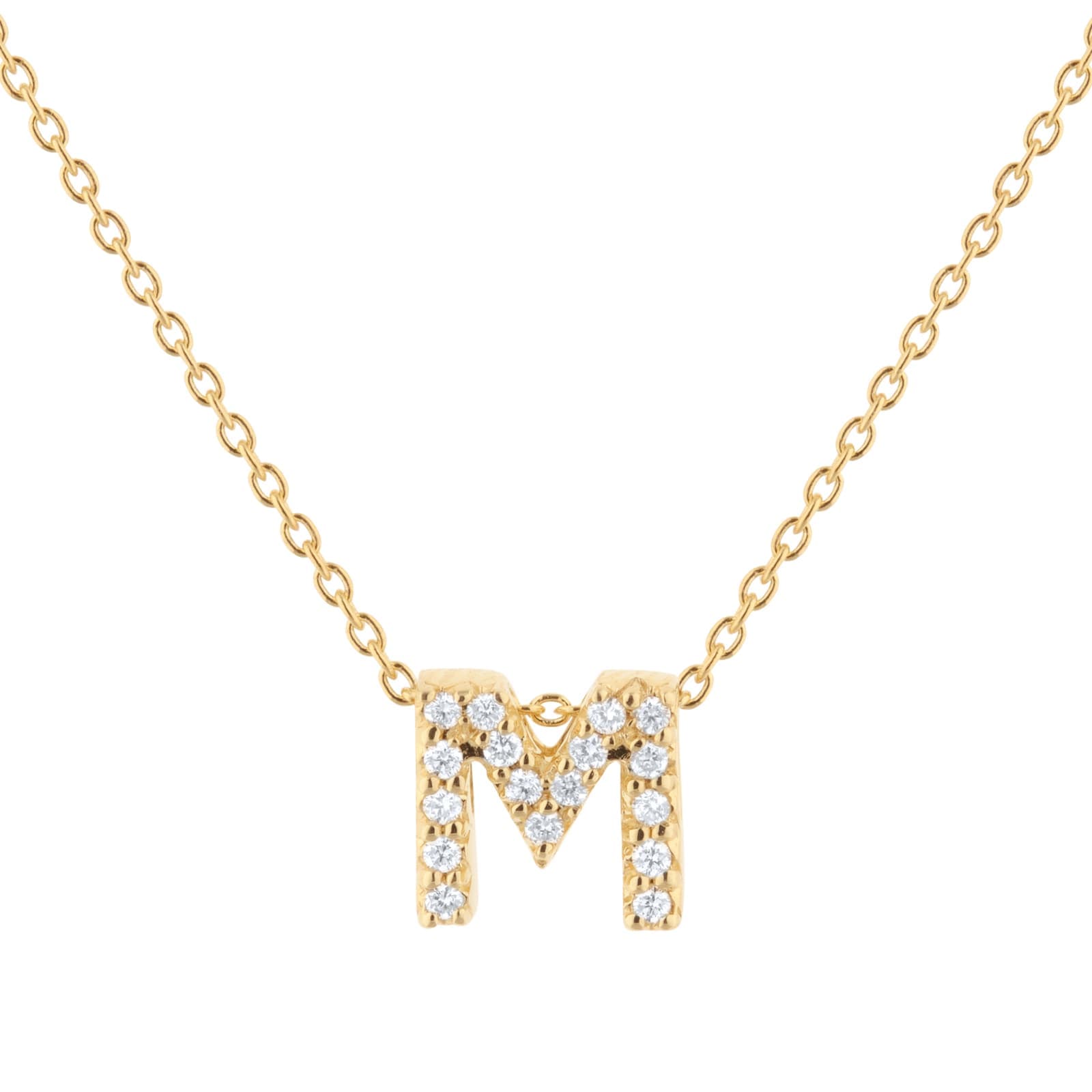 Tiny Treasures 18ct Yellow Gold 0.08ct Love Letter M Necklace