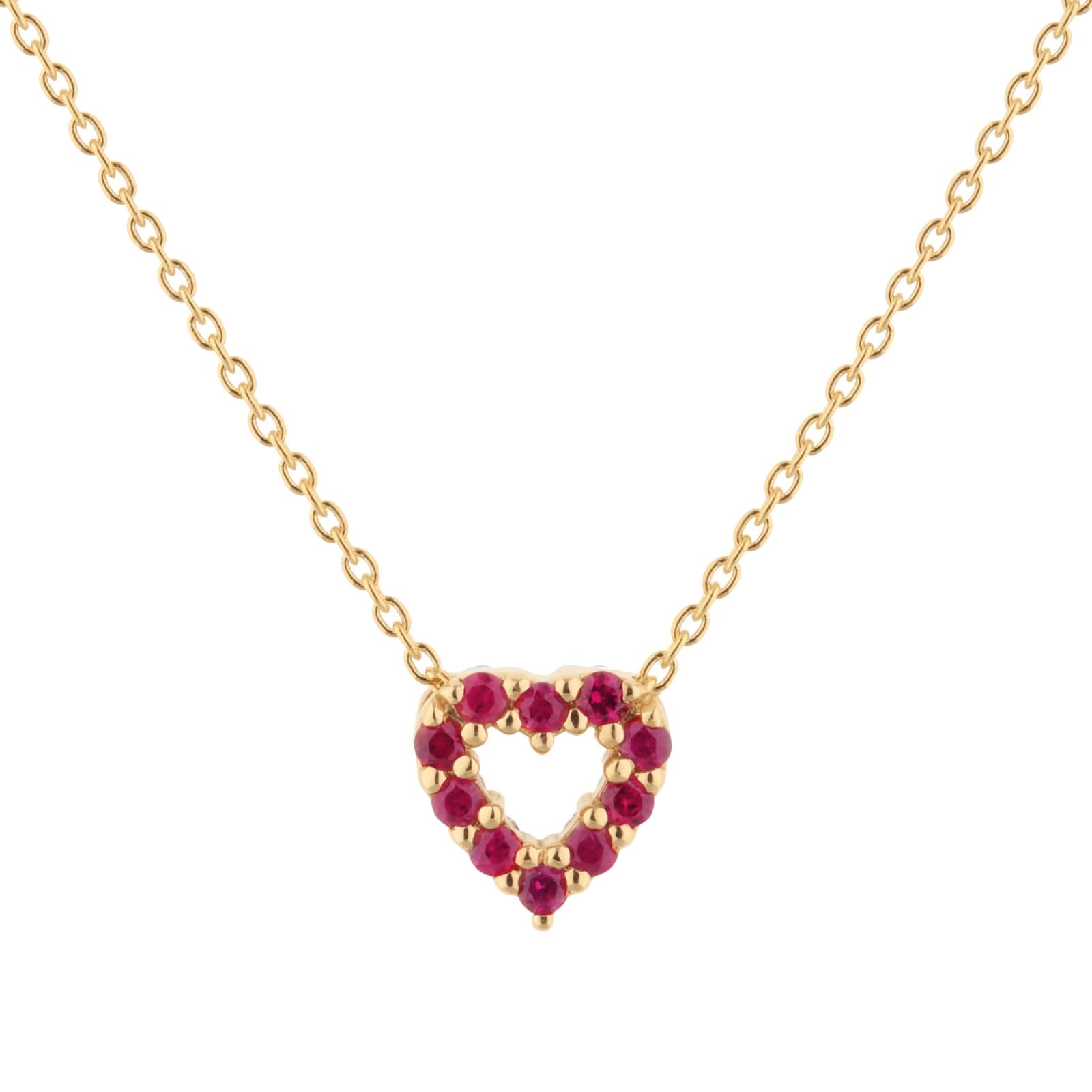 Tiny Treasures 18ct Yellow Gold 0.10ct Diamond & 0.10ct Ruby Heart Necklace