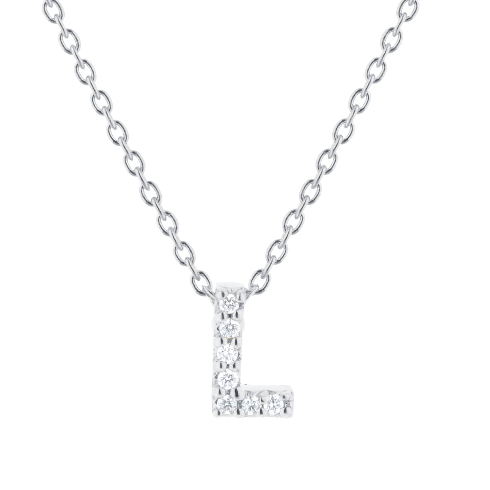 Tiny Treasures 18ct White Gold 0.03ct Love Letter L Necklace