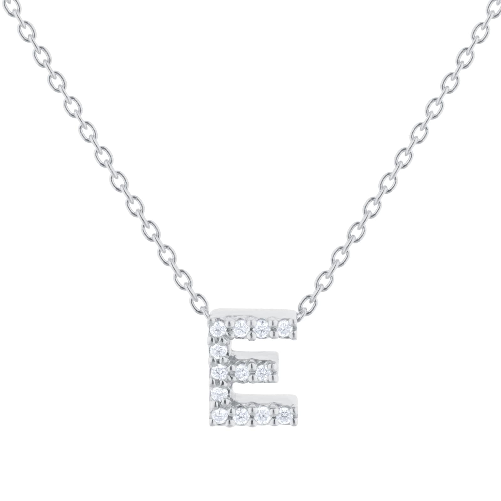 Tiny Treasures 18ct White Gold 0.06ct Love Letter E Necklace