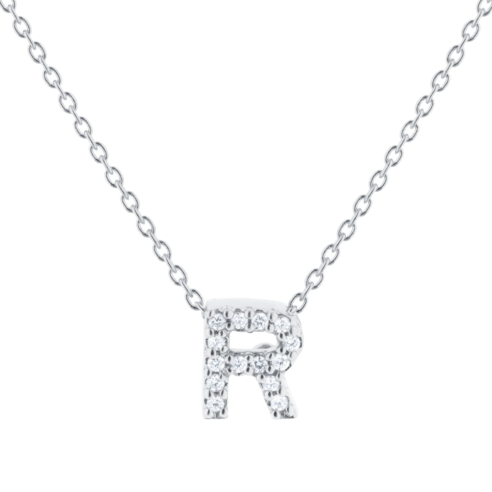 Tiny Treasures 18ct White Gold 0.06ct Love Letter R Necklace