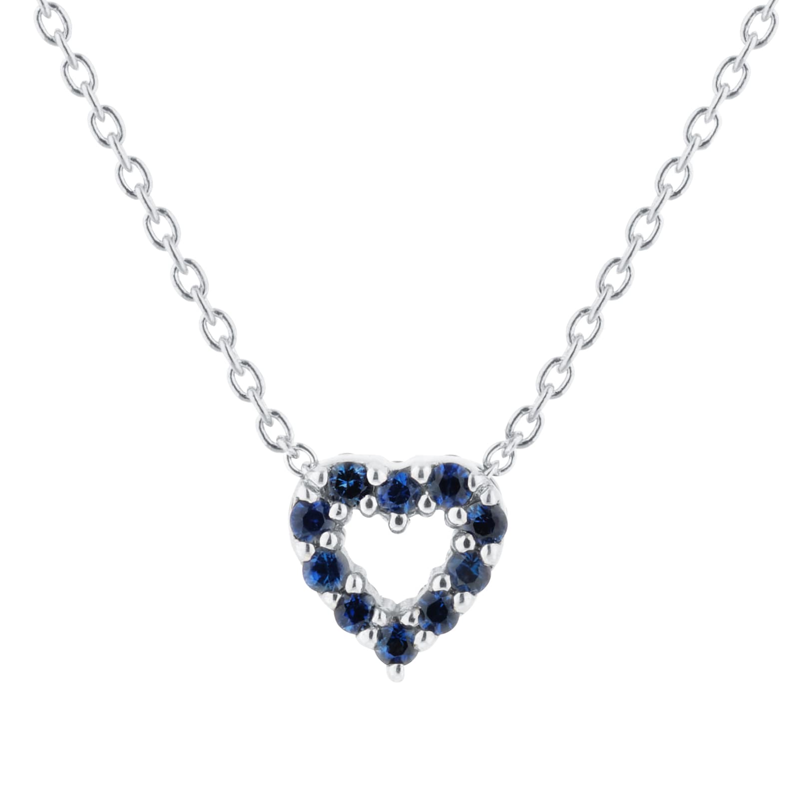 Tiny Treasures 18ct White Gold 0.10ct Diamond & 0.10ct Sapphire Heart Necklace