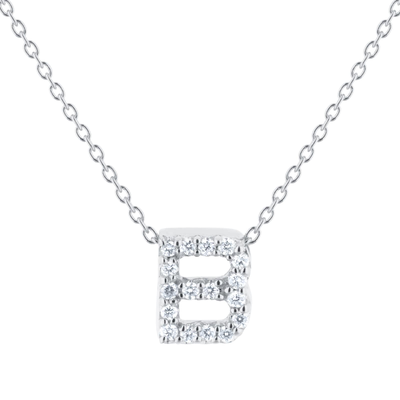 Tiny Treasures 18ct White Gold 0.06ct Love Letter B Necklaces
