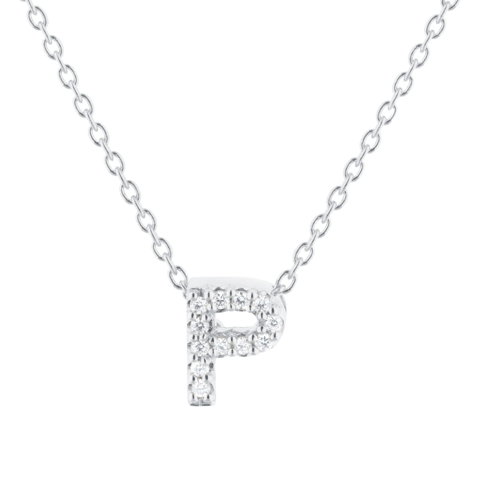 Tiny Treasures 18ct White Gold 0.05ct Love Letter P Necklaces