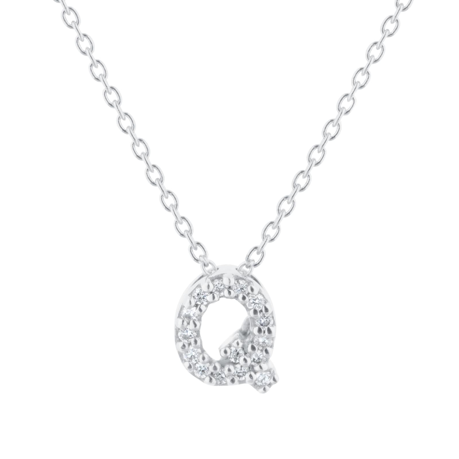 Tiny Treasures 18ct White Gold 0.07ct Love Letter Q Necklaces