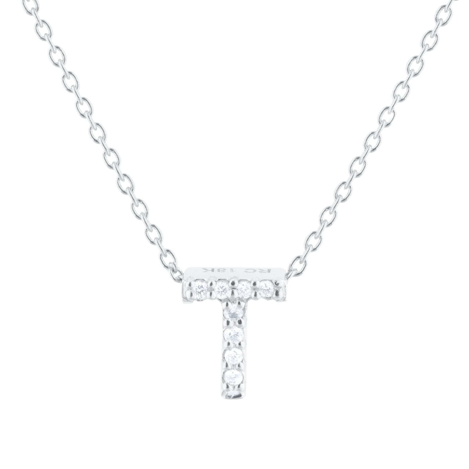 Tiny Treasures 18ct White Gold 0.04ct Love Letter T Necklaces