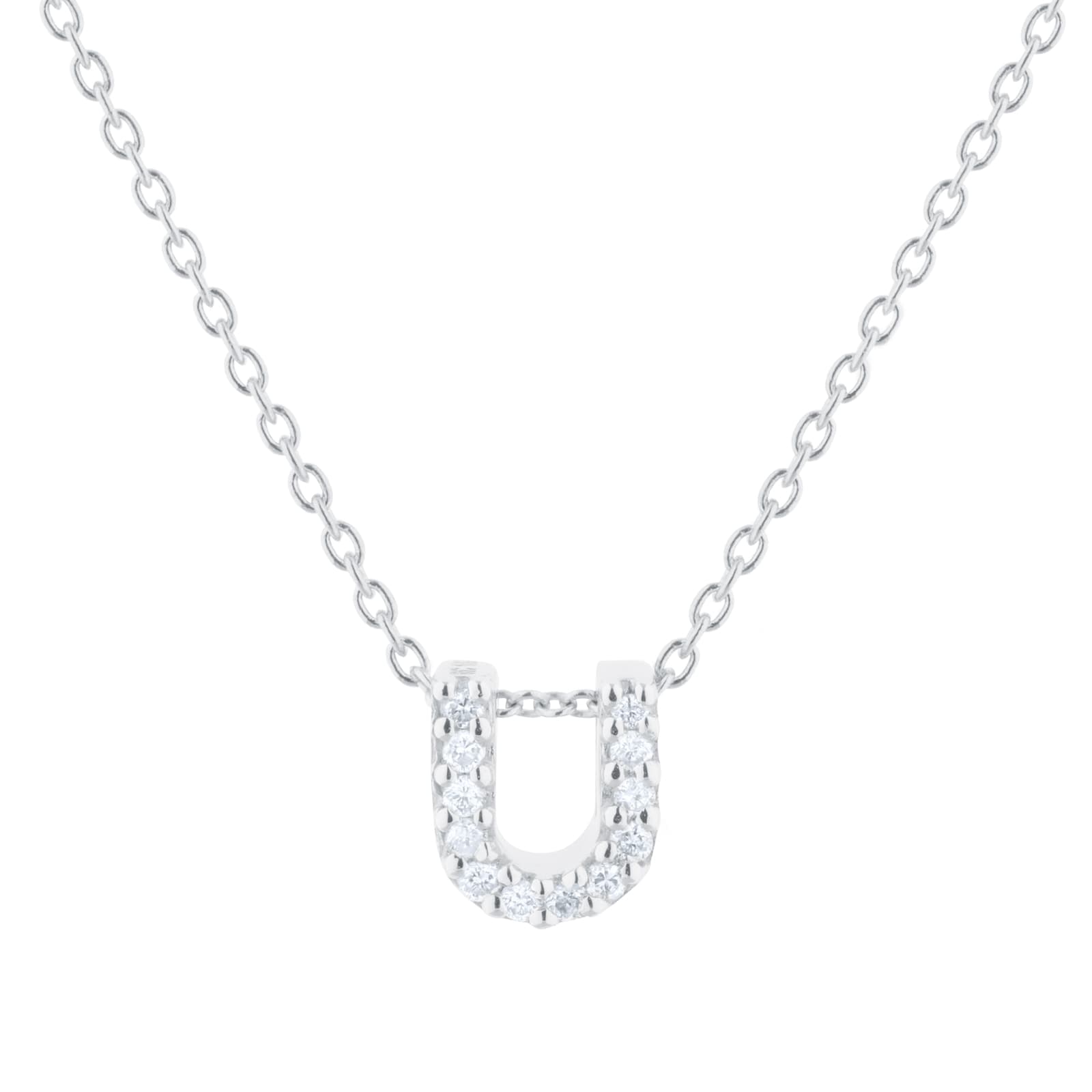Tiny Treasures 18ct White Gold 0.06ct Love Letter U Necklaces