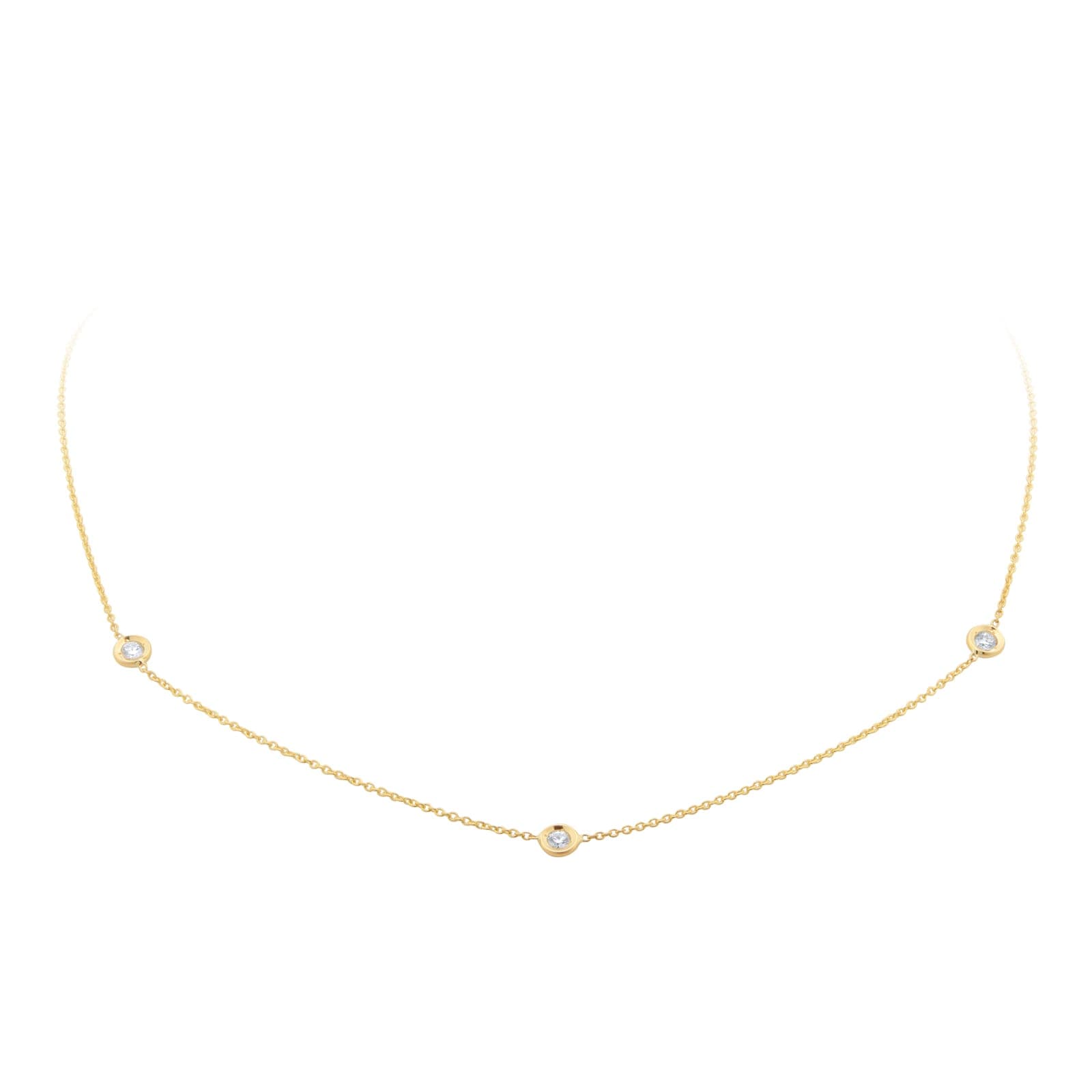 Diamond By The Inch 18ct Yellow Gold 0.15ct Diamond 3 Station Necklace