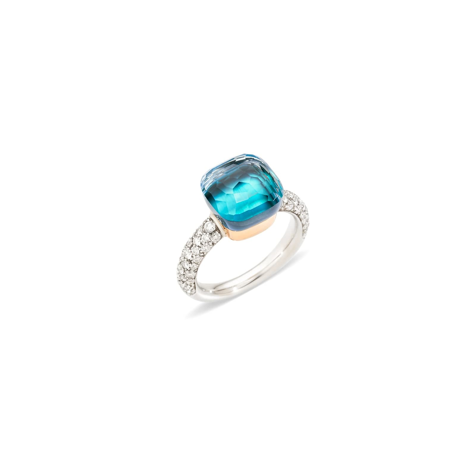 Nudo Classic 18ct White & Rose Gold Agate, Sky Blue Topaz & Diamond Ring