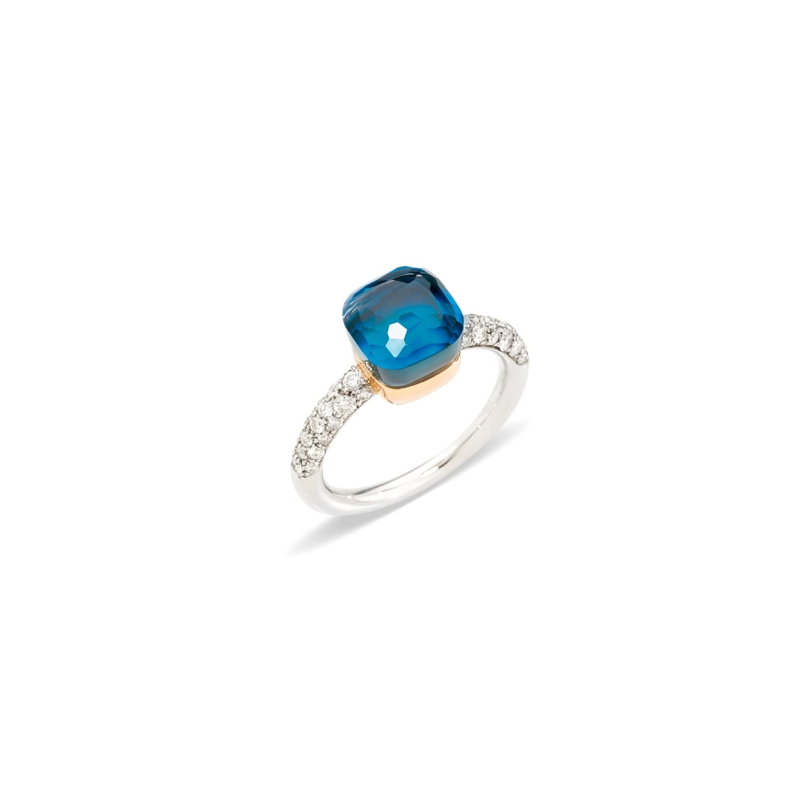 18ct White Gold Nudo Petit London Blue Topaz & 0.40ct Diamond Ring