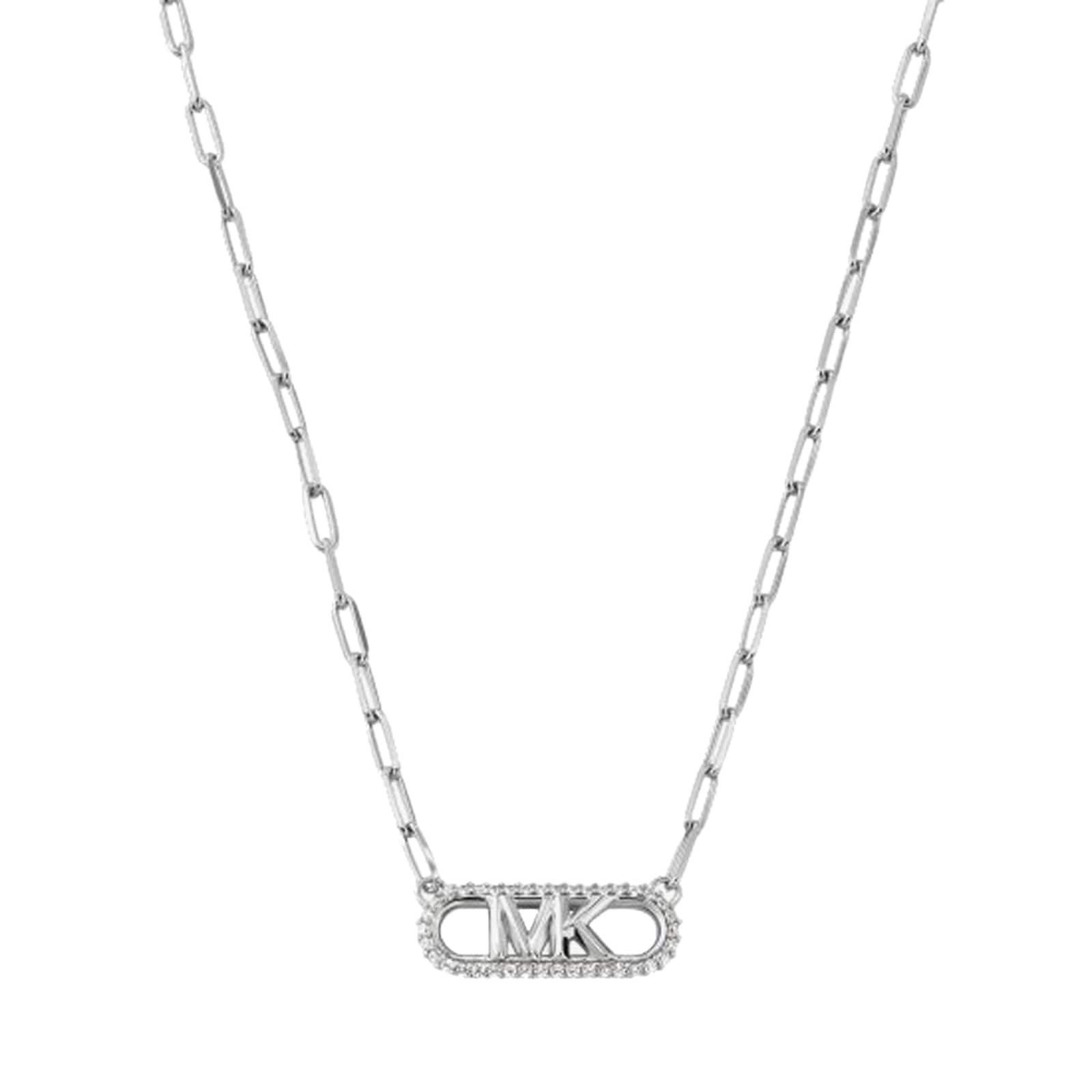 Sterling Silver Pave Logo Necklace