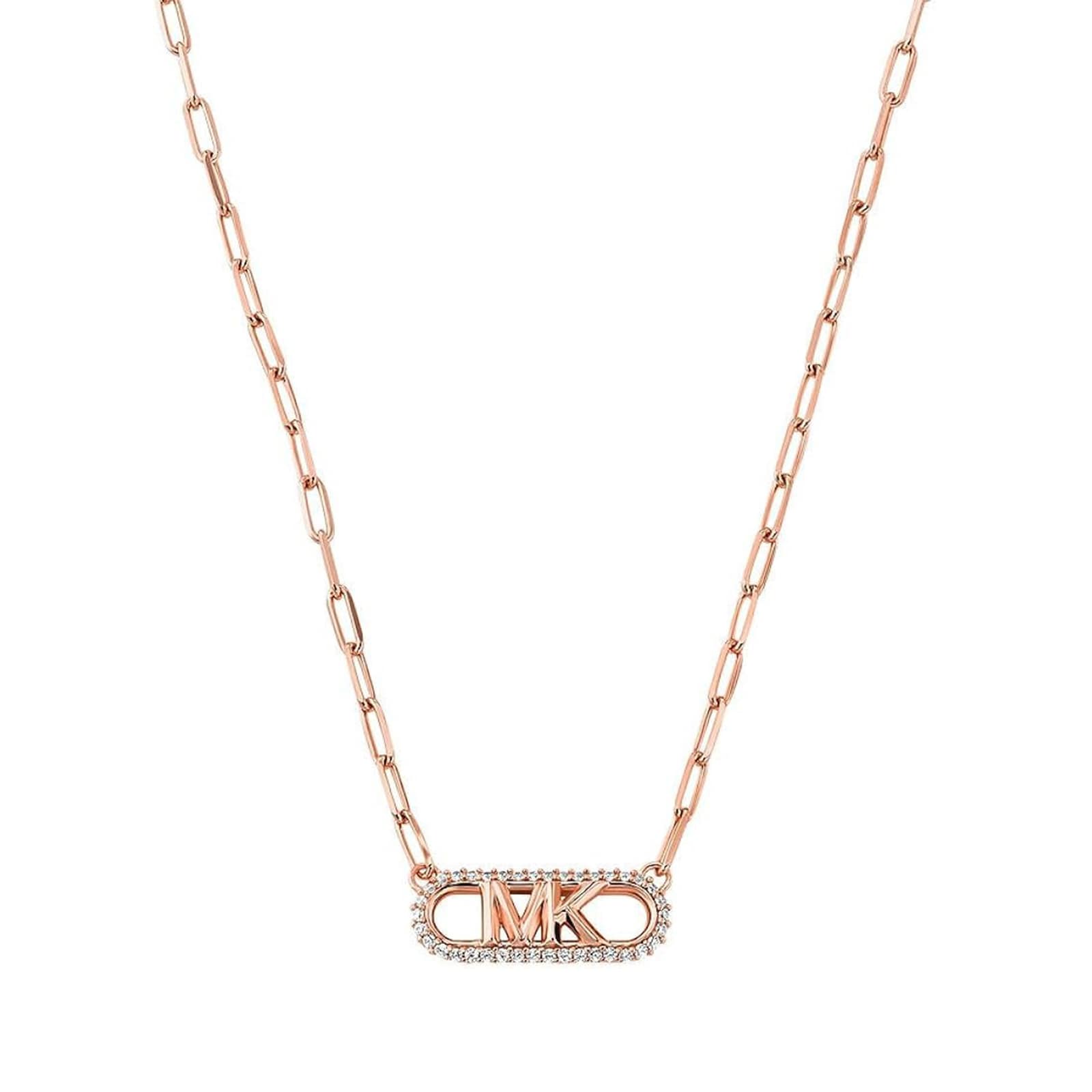 Rose Gold Coloured Pave Logo Necklace