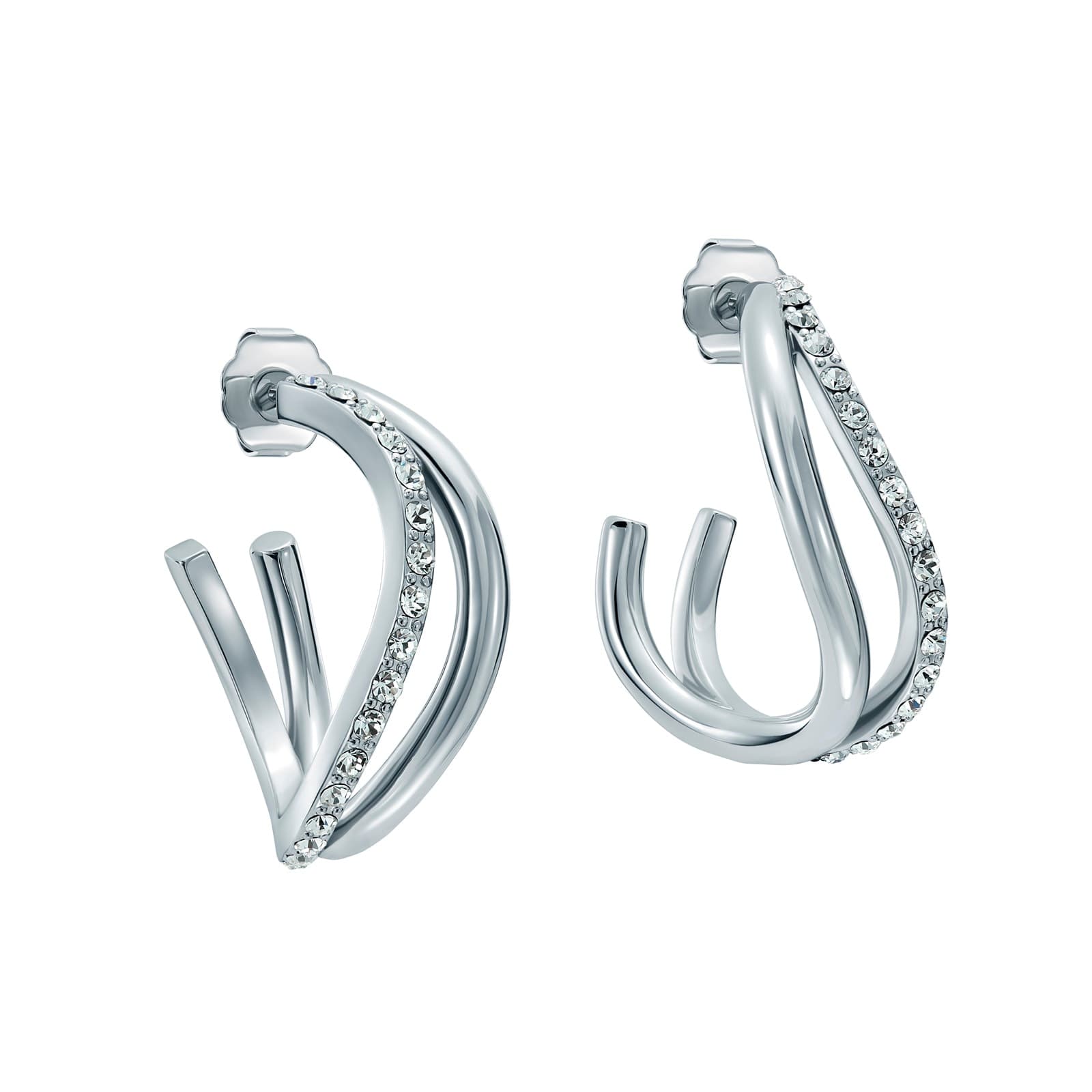 White Gold Coloured Wayva Jewelled Wave Cubic Zirconia Large Hoop Earrings
