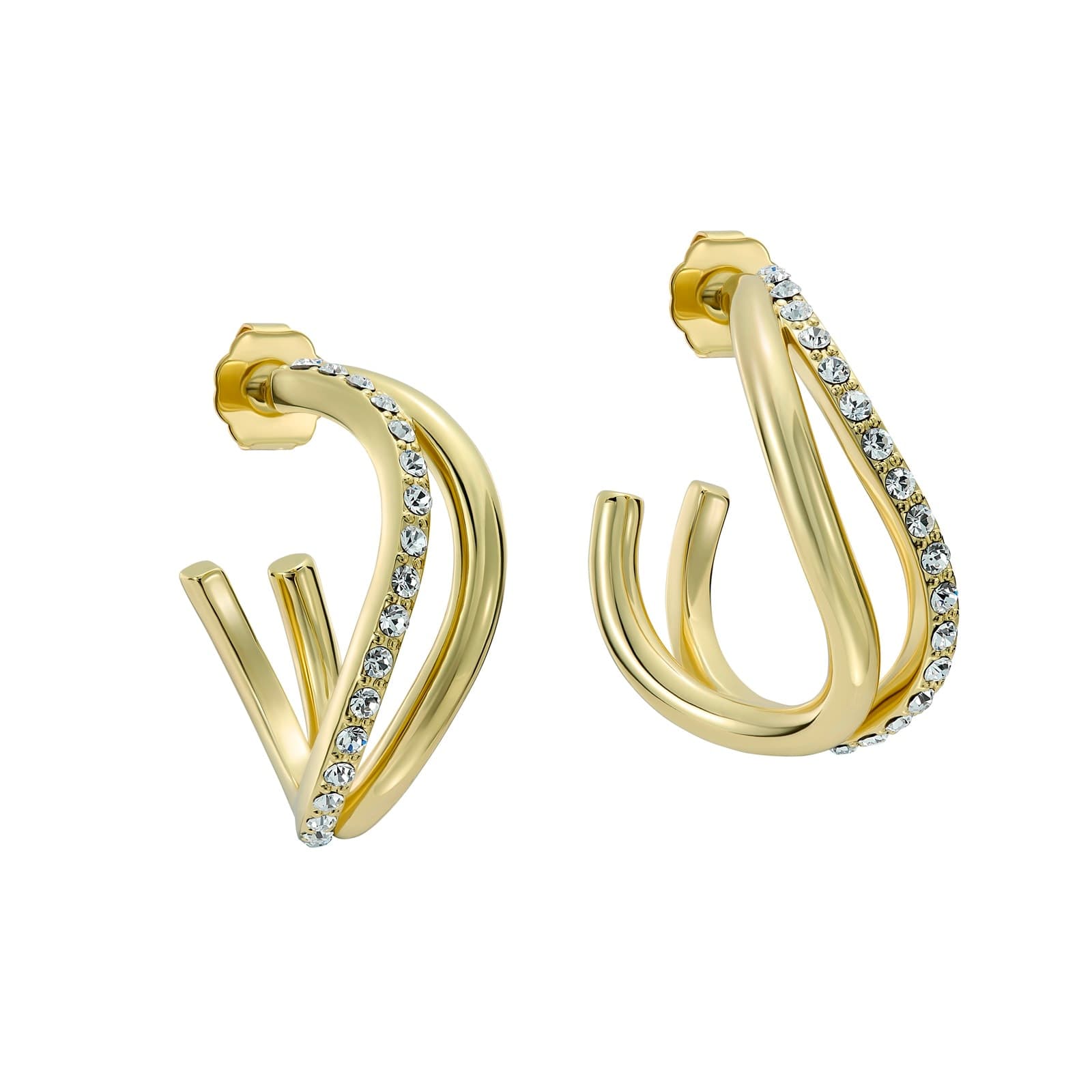 Yellow Gold Coloured Wayva Jewelled Wave Cubic Zirconia Large Hoop Earrings