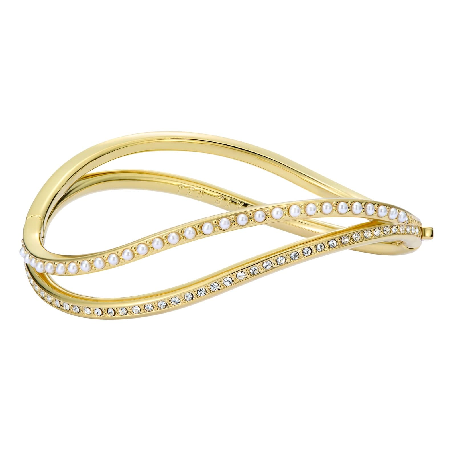Yellow Gold Coloured Wavie Jewelled Wave Cubic Zirconia Bangle