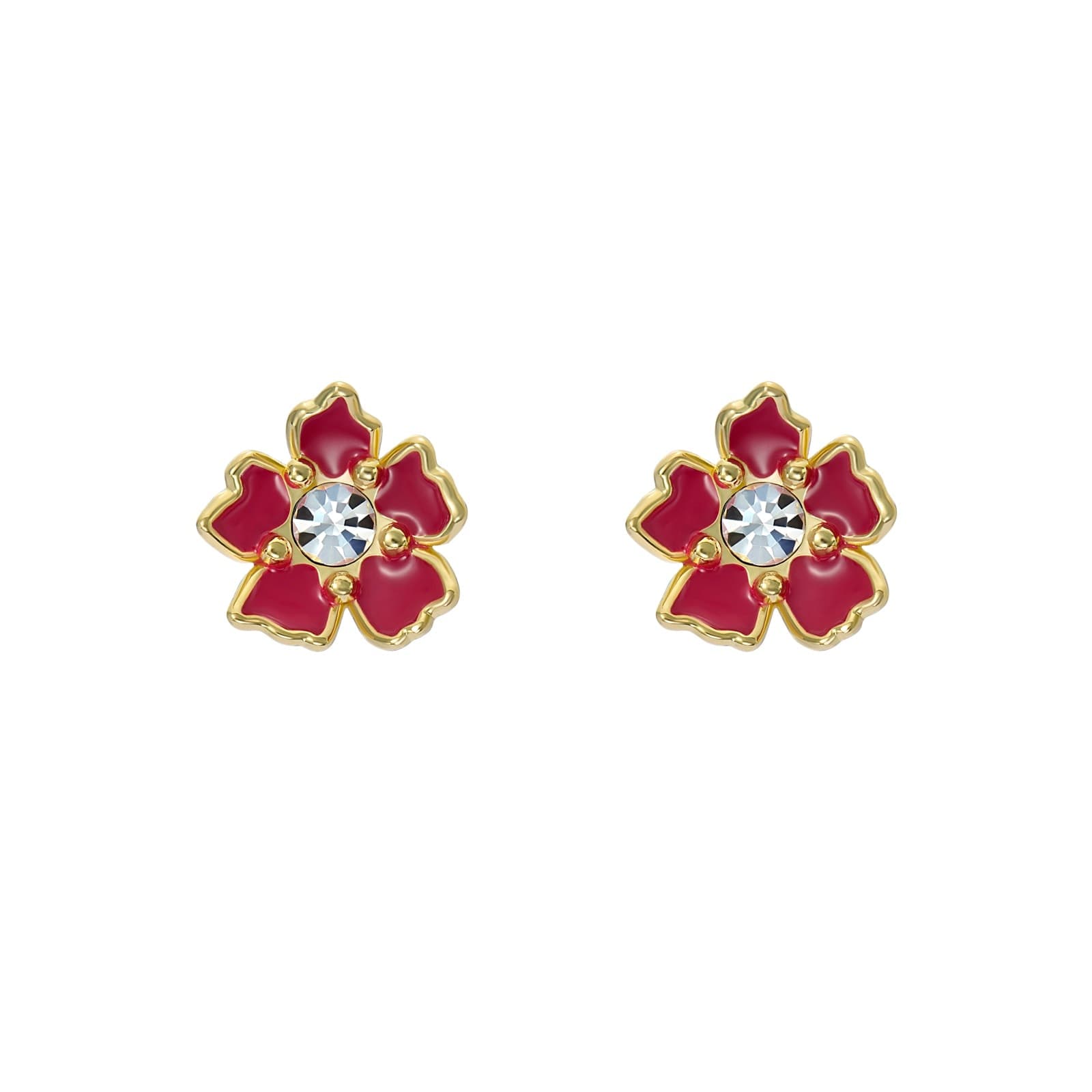 Yellow Gold Coloured Cubic Zirconia Painted Flower Stud Earrings