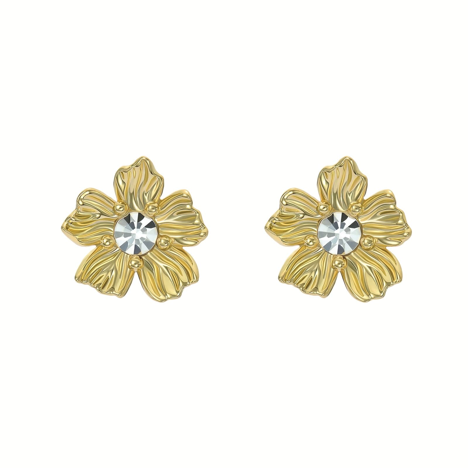 Yellow Gold Coloured Petulia Cubic Zirconia Flower Statement Stud Earrings