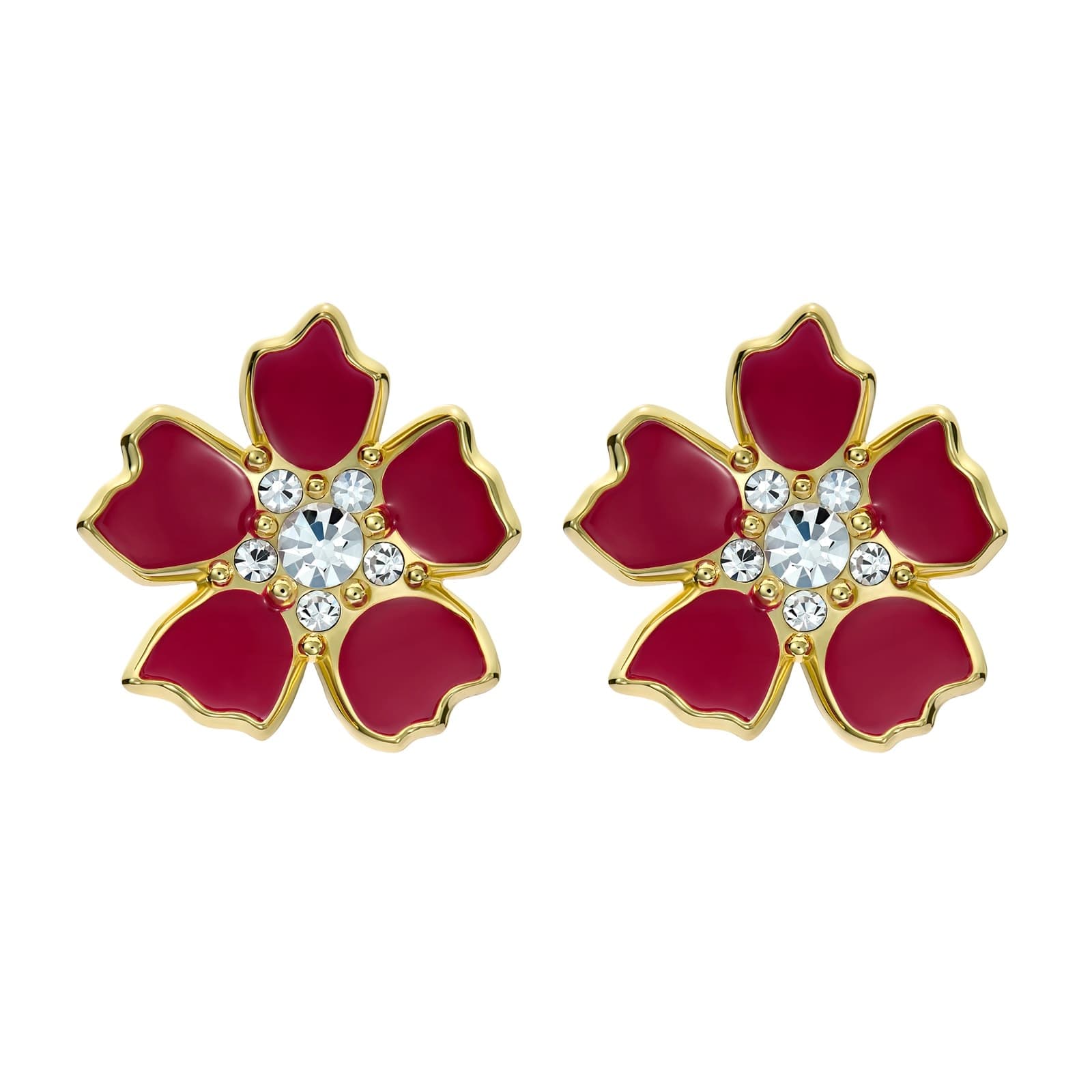 Yellow Gold Coloured Petinna Painted Flower Cubic Zirconia Stud Earrings