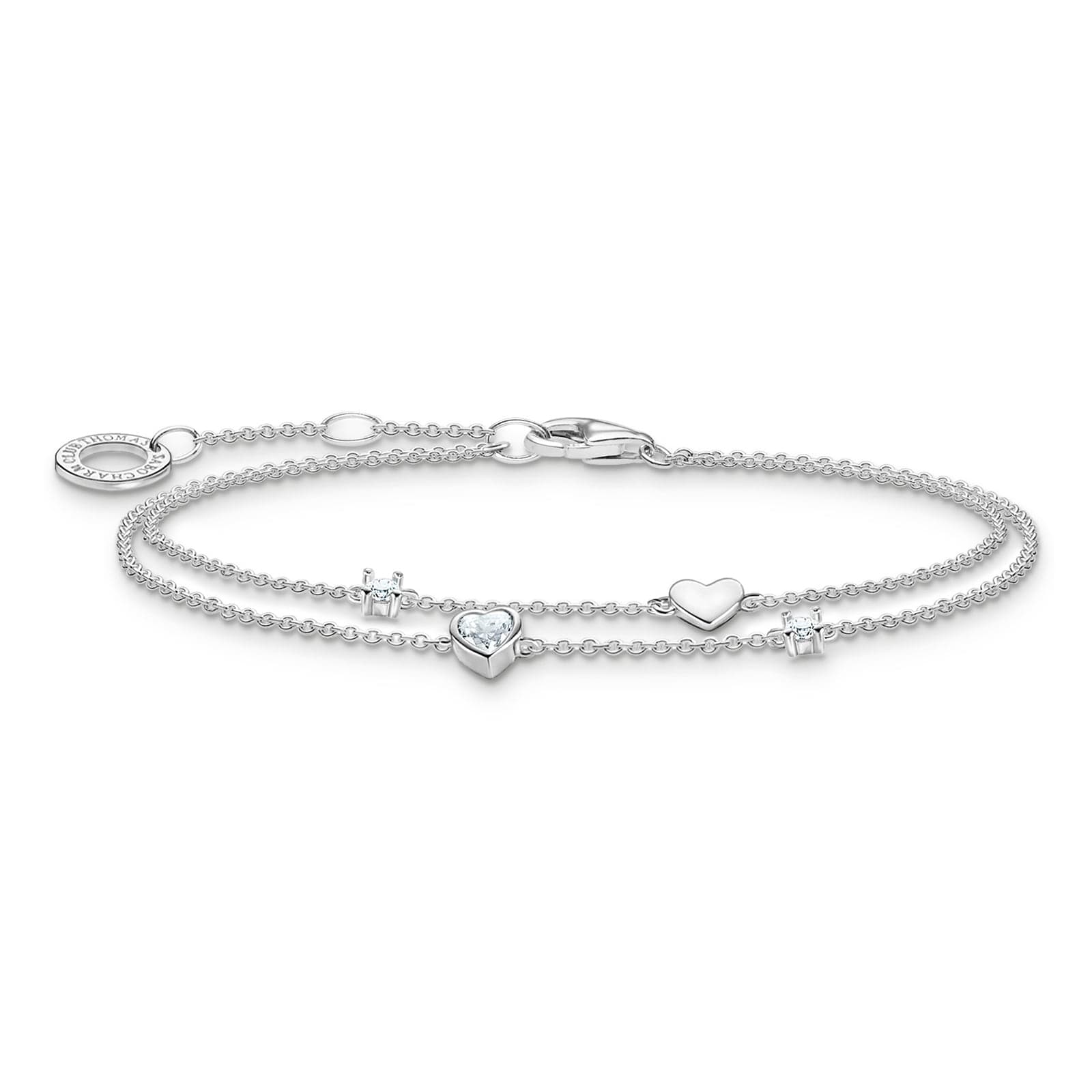 Sterling Silver Cubic Zirconia Charm Club Hearts Bracelet
