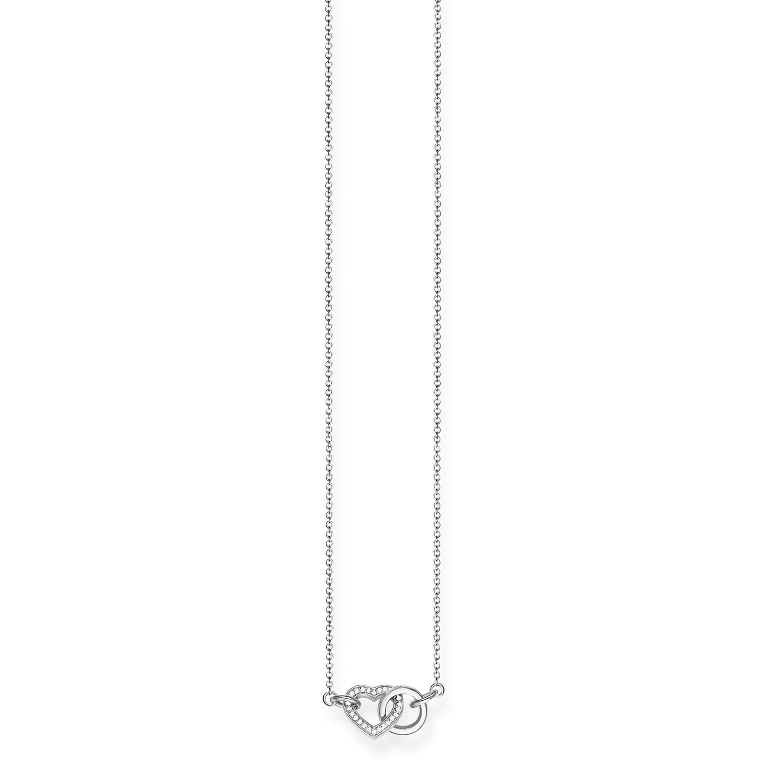 Sterling Silver Cubic Zirconia 40-45cm Heart Interlocking Necklace