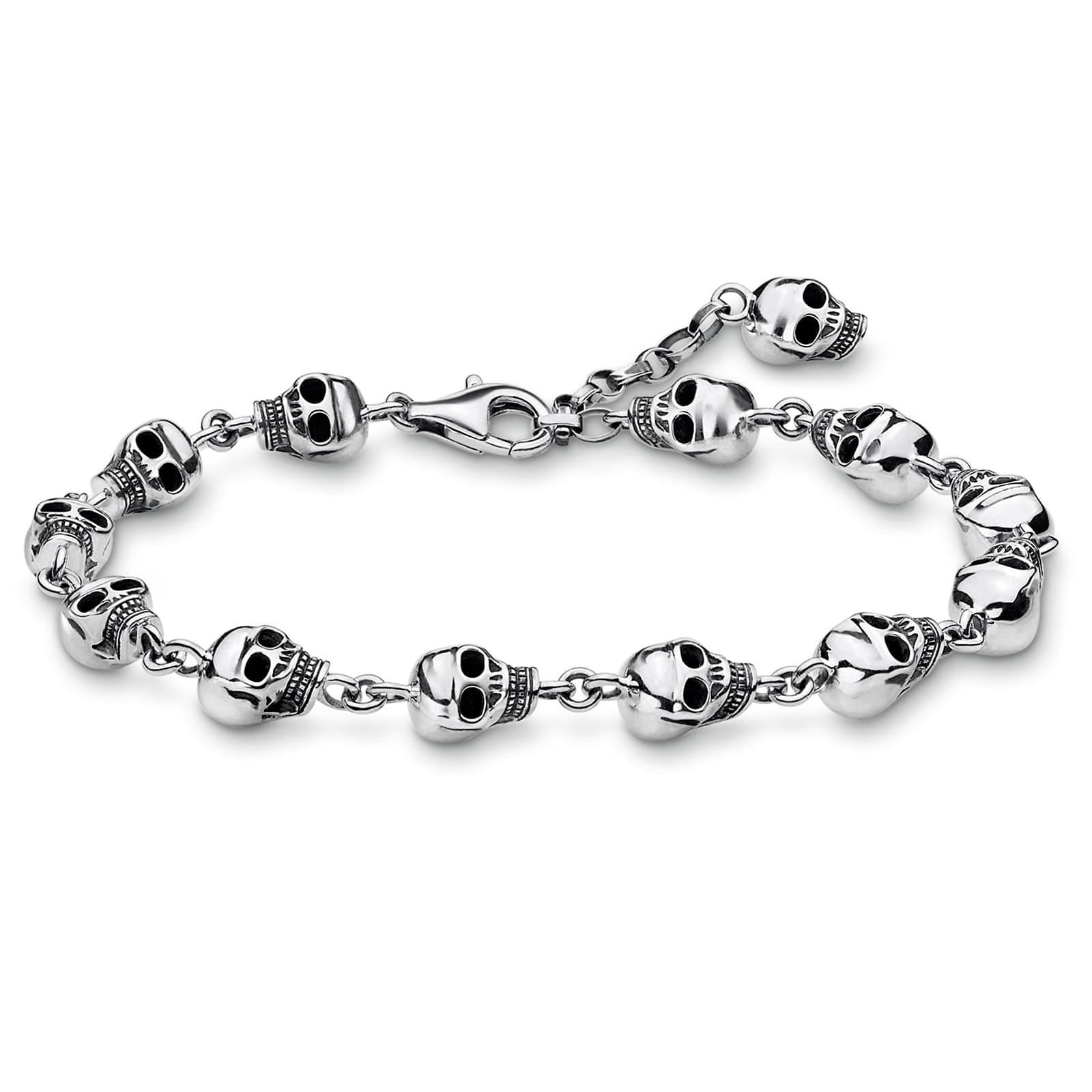Mens Sterling Silver 16-19cm Skull Bracelet