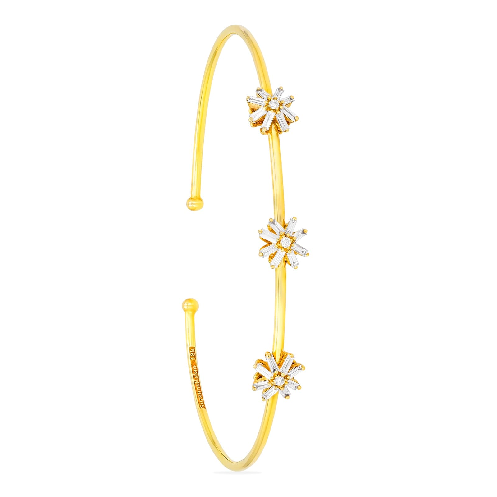 18ct Yellow Gold 0.03ct Diamond 0.35ct Baguette Cut Bangle