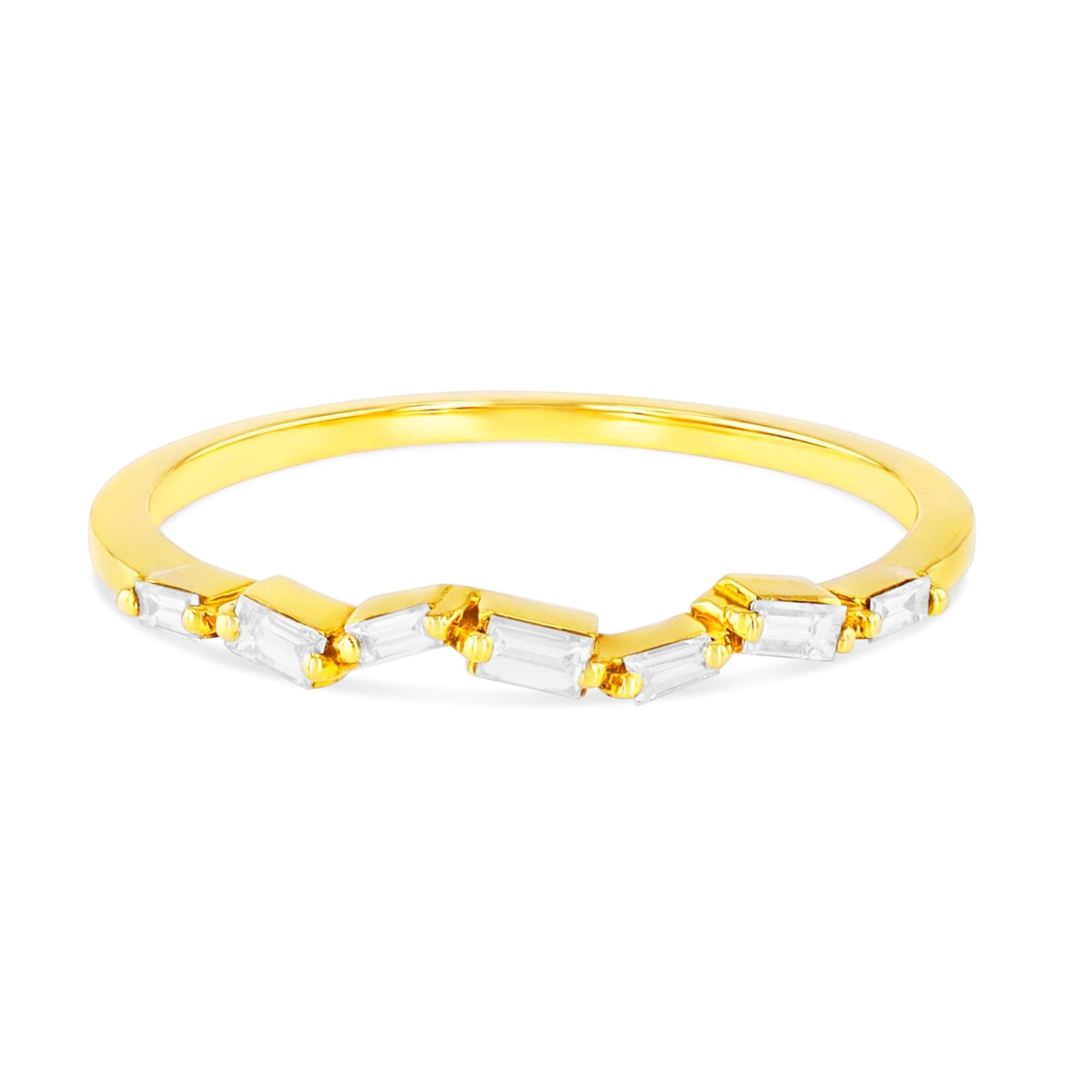 18ct Yellow Gold 0.18ct Baguette Diamond Thin Band - Ring M