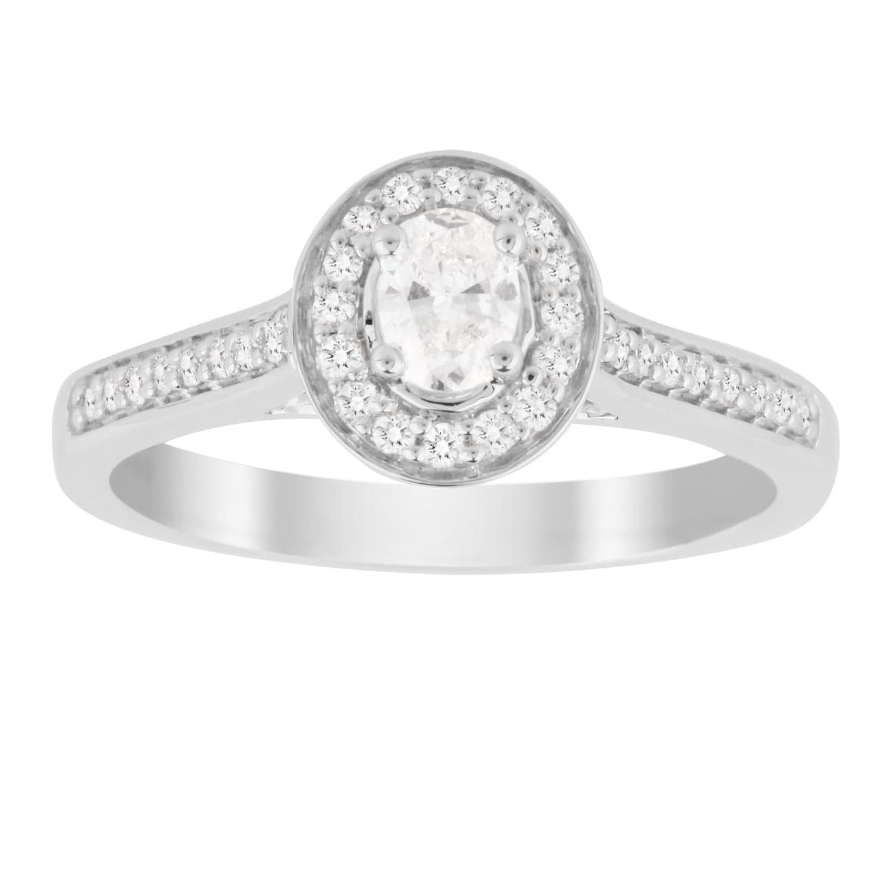 Oval Cut 0.35 Carat Total Weight Halo Diamond Ring In 18 Carat White Gold
