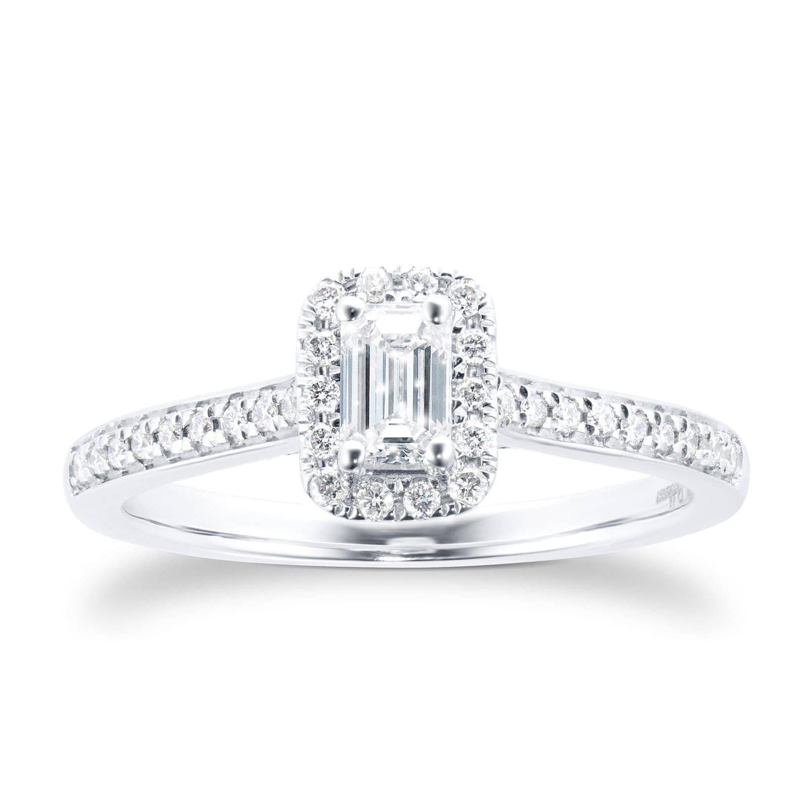 Emerald Cut 0.50ct Halo Diamond Ring In 18ct White Gold