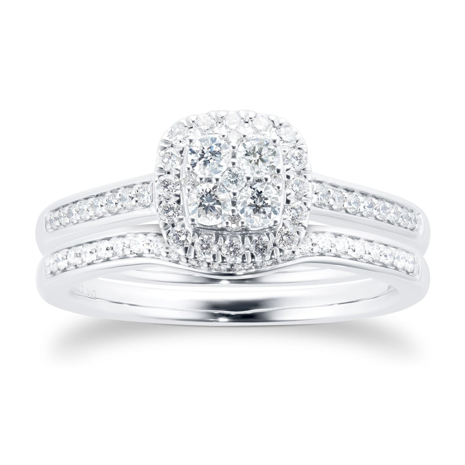 Cluster 0.50ct Diamond Bridal Set In 18ct White Gold