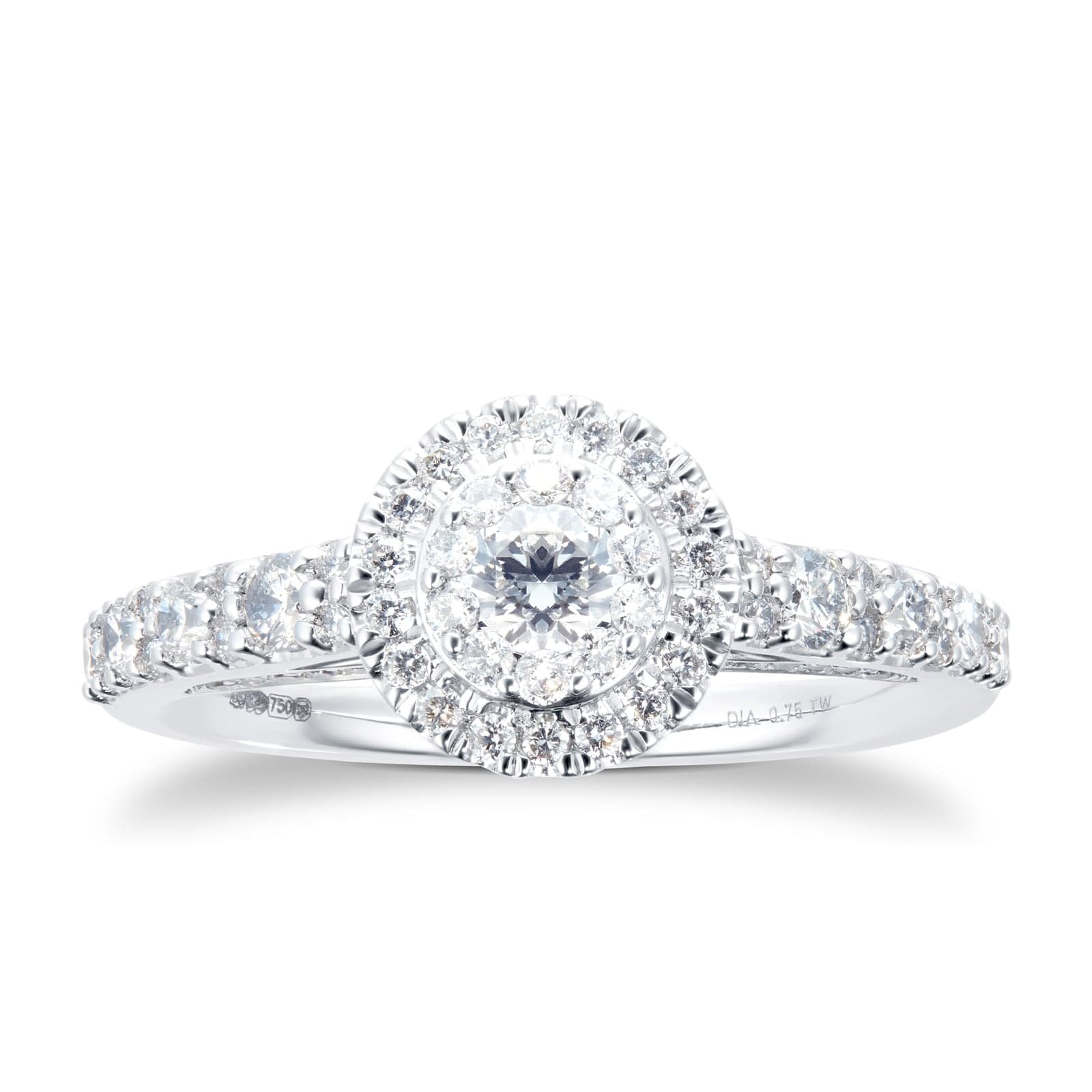 18ct White Gold 0.75cttw Diamond 8mm Halo Engagement Ring