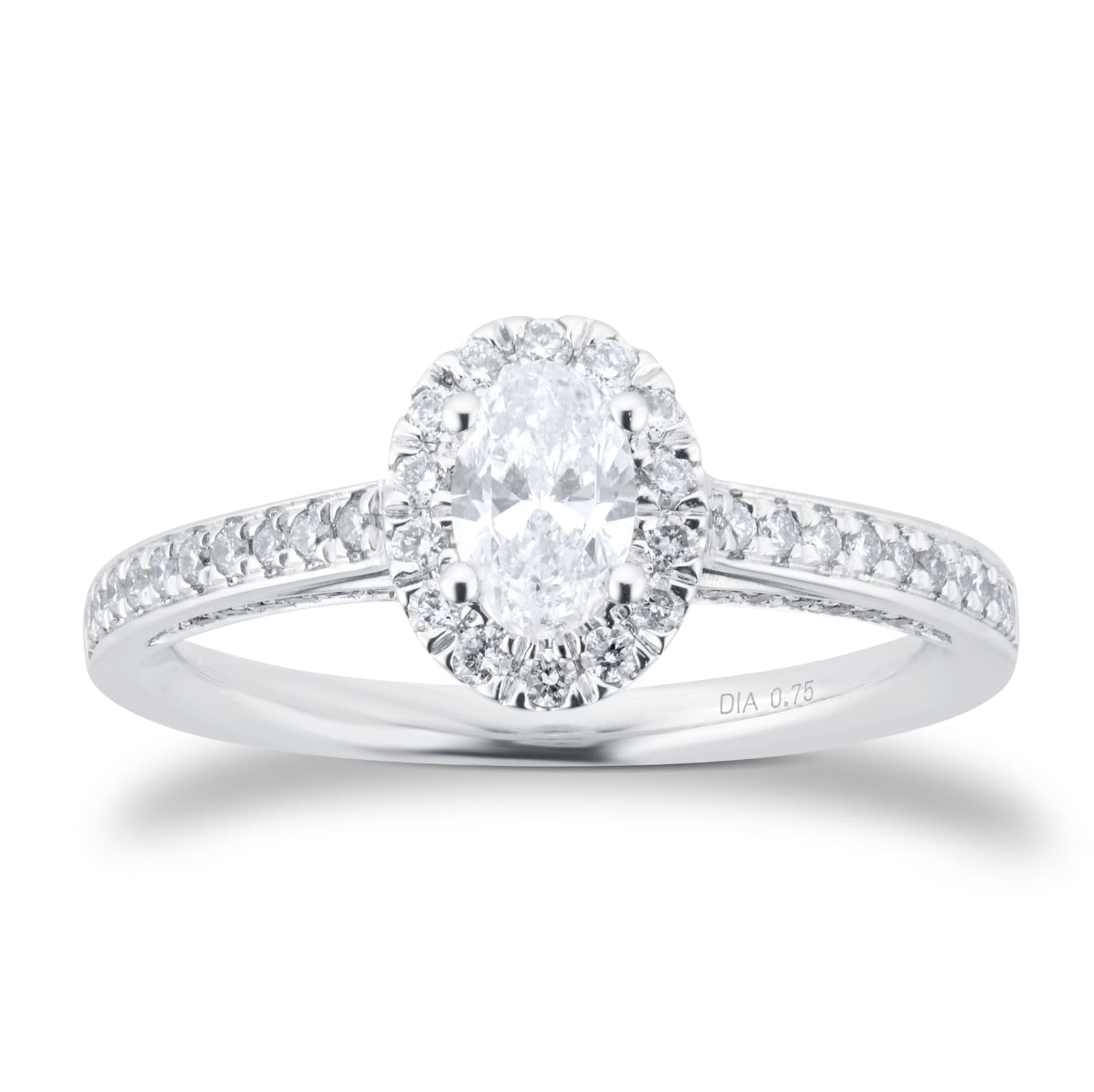 18ct White Gold 0.75cttw Diamond Oval Halo Engagement Ring - Ring Size N