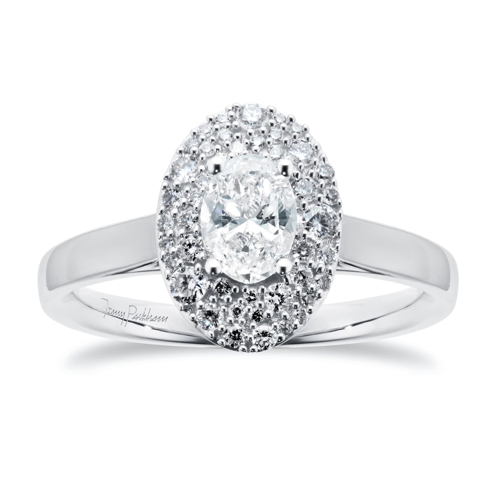 18ct White Gold 0.75cttw Oval Halo Engagement Ring