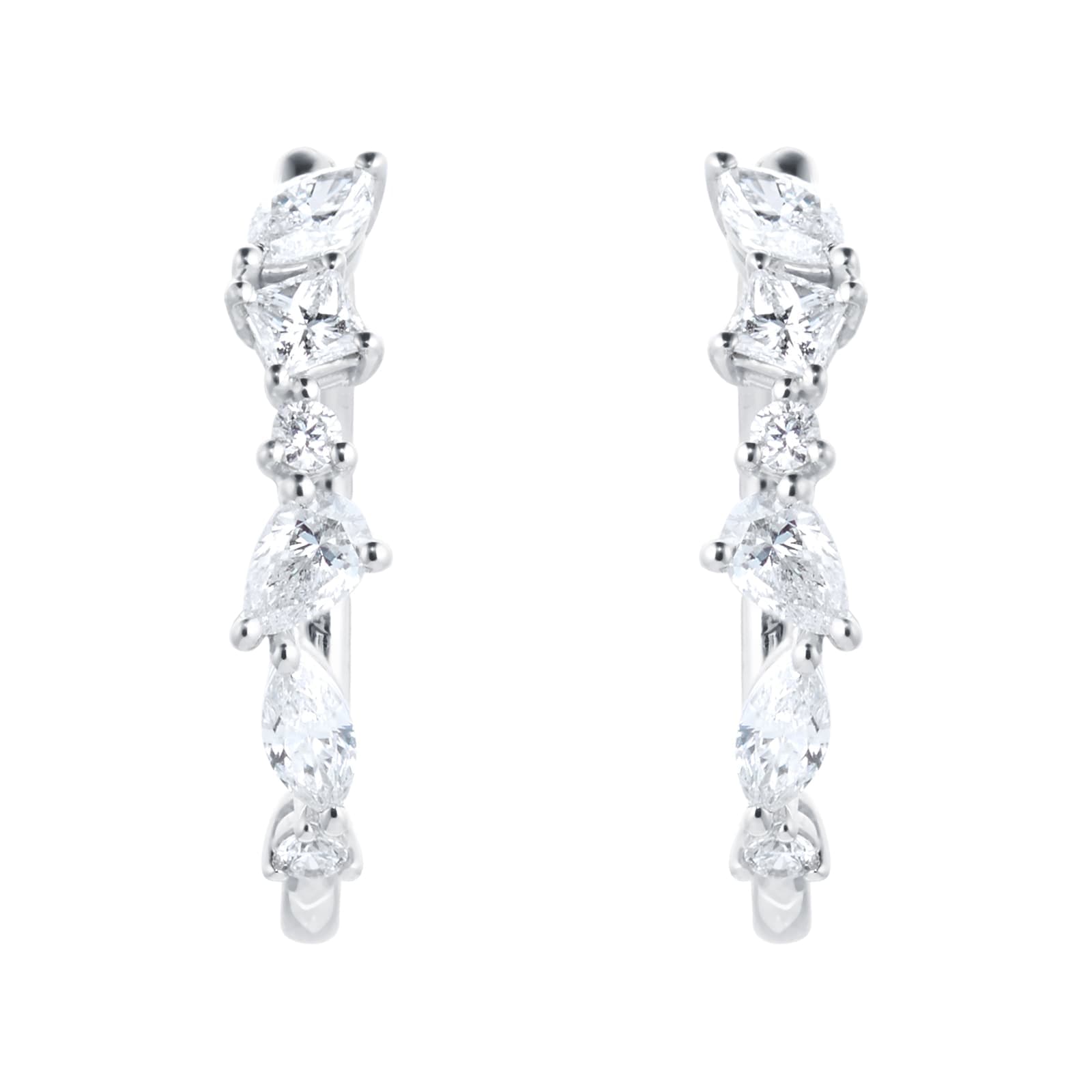 Riveret 18ct White Gold 1.00cttw Mixed Cut Diamond Hoop Earrings