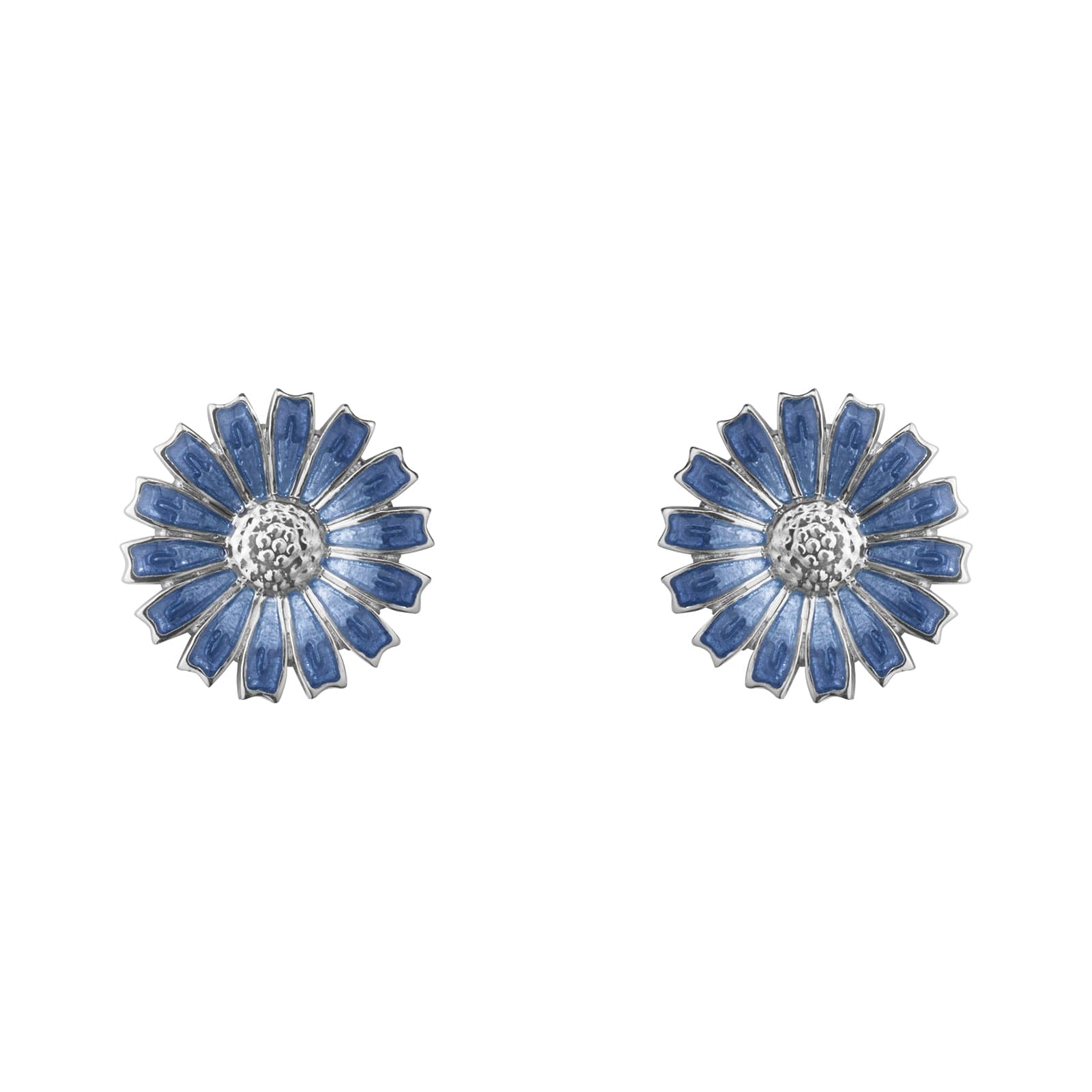 Sterling Silver & Blue Enamel Daisy Stud Earrings