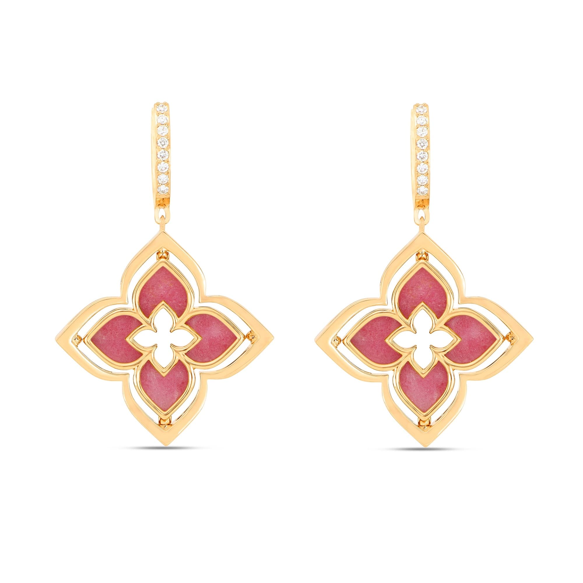 Venetian Princess 18ct Yellow Gold Rhodonite & 0.20ct Diamond Drop Earrings