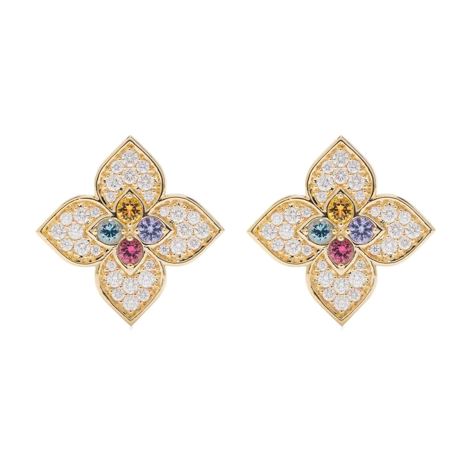 Venetian Princess Carnival 18ct Yellow Gold Diamond & Mixed Gemstone Stud Earrings